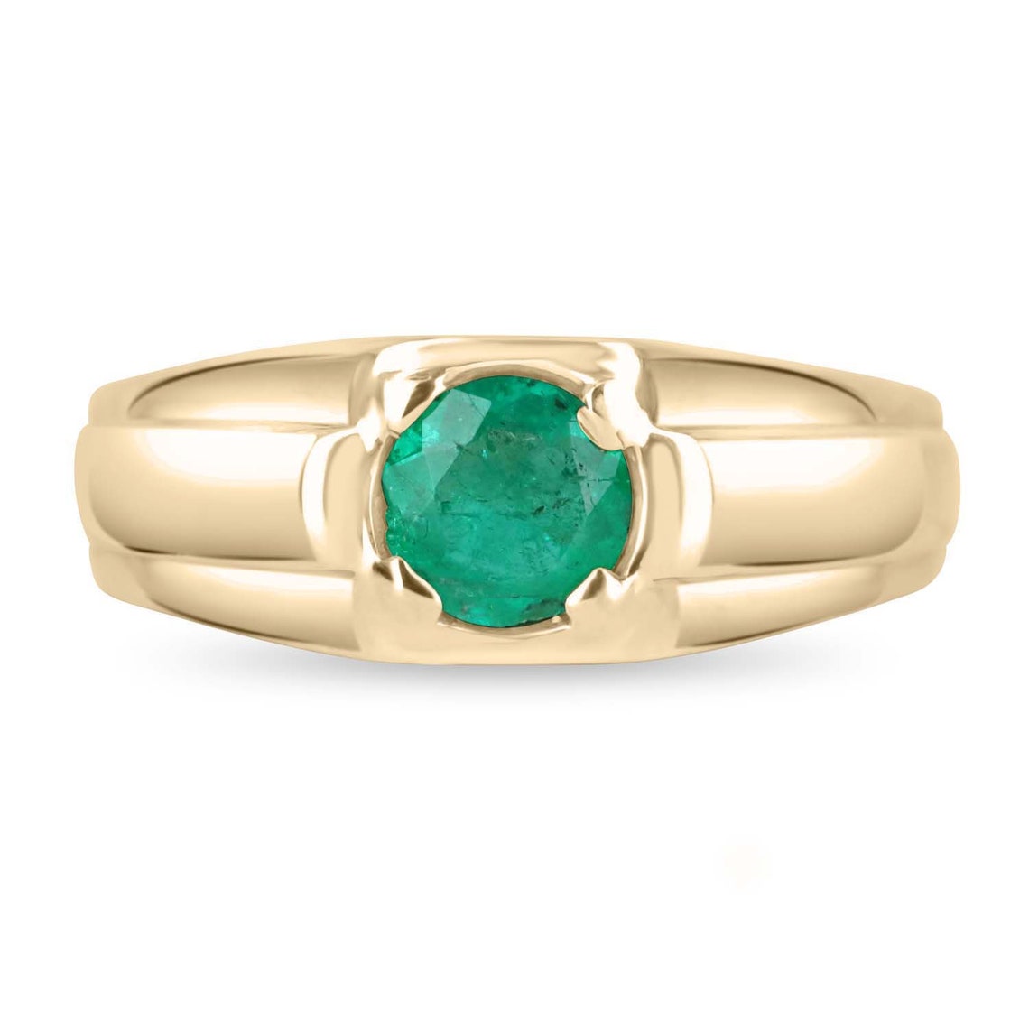 0.75 Carat Natural Round Cut Emerald Solitaire Ring for Men - 14K Gold 4 Prong Wedding Band - Perfect for Engagement, Anniversary & Special Occasion Gifts