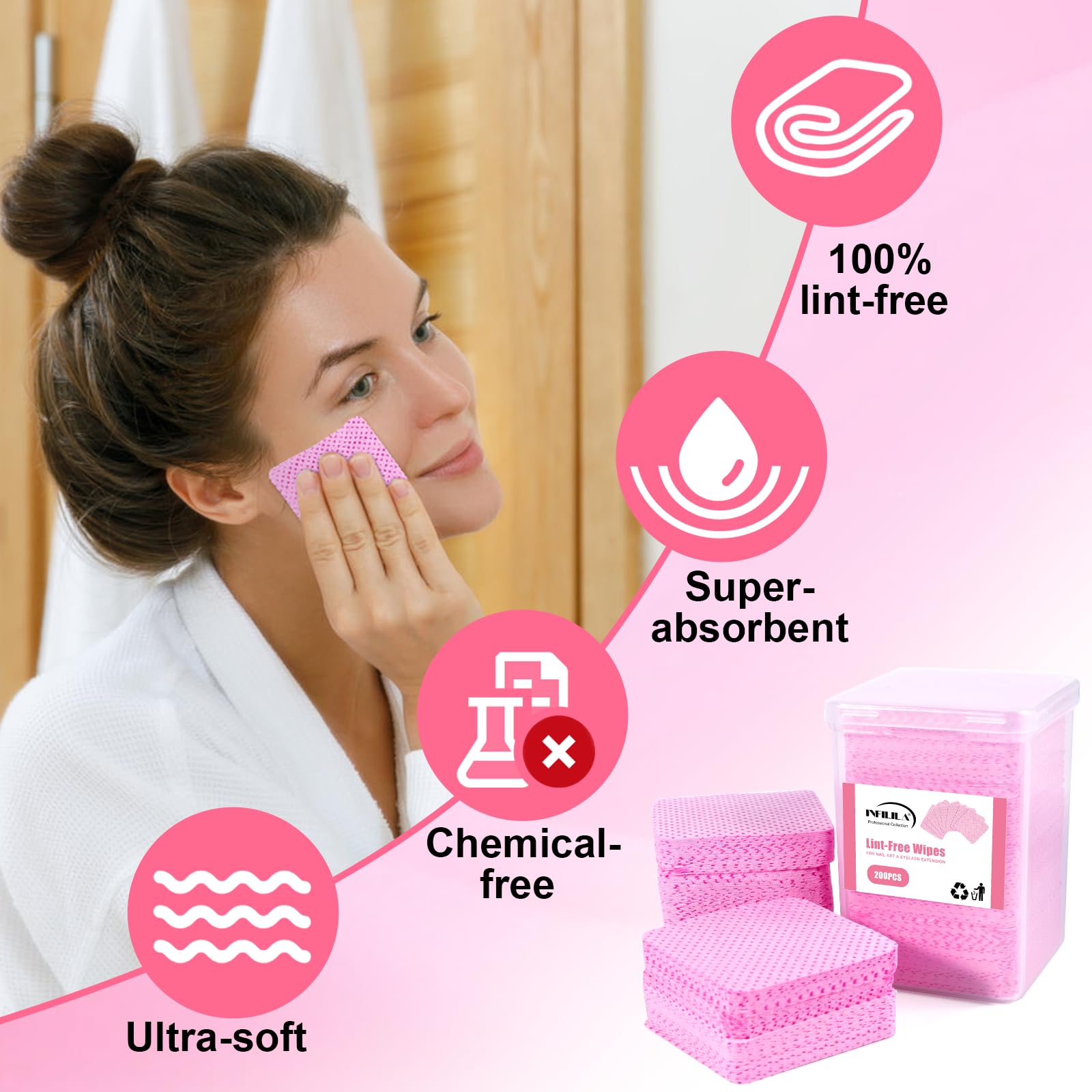 NXJ INFILILA 400PCS Lint-Free Non-Woven Nail Wipes - Dry Cleaning Pads for Nail Polish Remover, Eyelash Extension Glue & Salon Supplies - Perfect for Nail Art, Manicures & Professional Salon Use