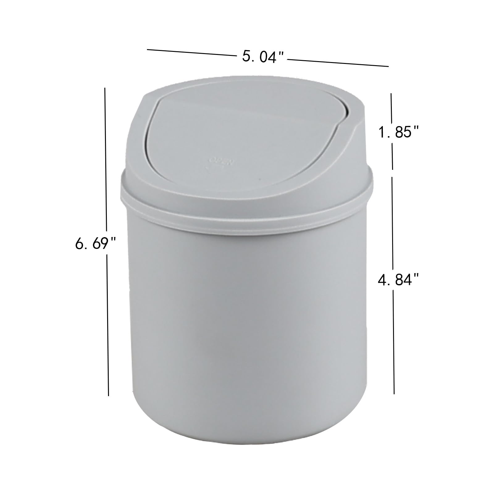 0.5 Gallon Mini Desktop Trash Can with Swing Lid - Small Office Waste Bin for Desk, Bathroom, or Bedroom - Space-Saving Gray Garbage Can for Home & Office Use