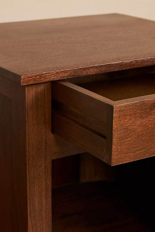 Handmade Wooden Bedside Table with Door and Drawer - Stylish Nightstand for Bedroom, Living Room, or Office Storage