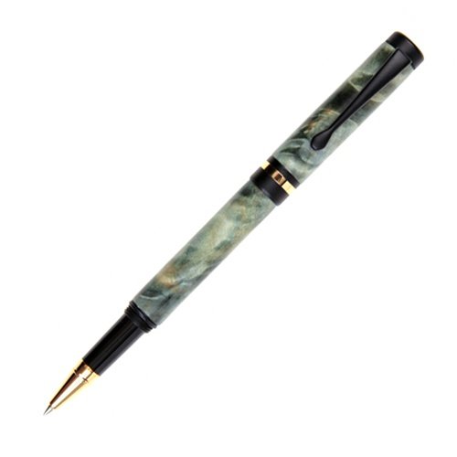 Premium Lanier Classic Rollerball Pen - Elegant Black Enamel with Teal Maple Burl Inlay - Smooth Writing Gift Pen for Professionals, Business Meetings & Luxury Office Use