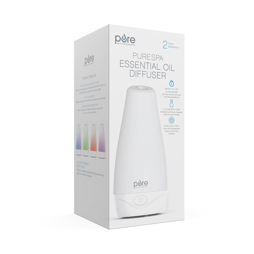 PureSpa™ Essential Oil Diffuser - Ultrasonic Aromatherapy Humidifier with 7 Color LED Lights for Home, Office, Yoga & Meditation | Perfect for Relaxation & Stress Relief