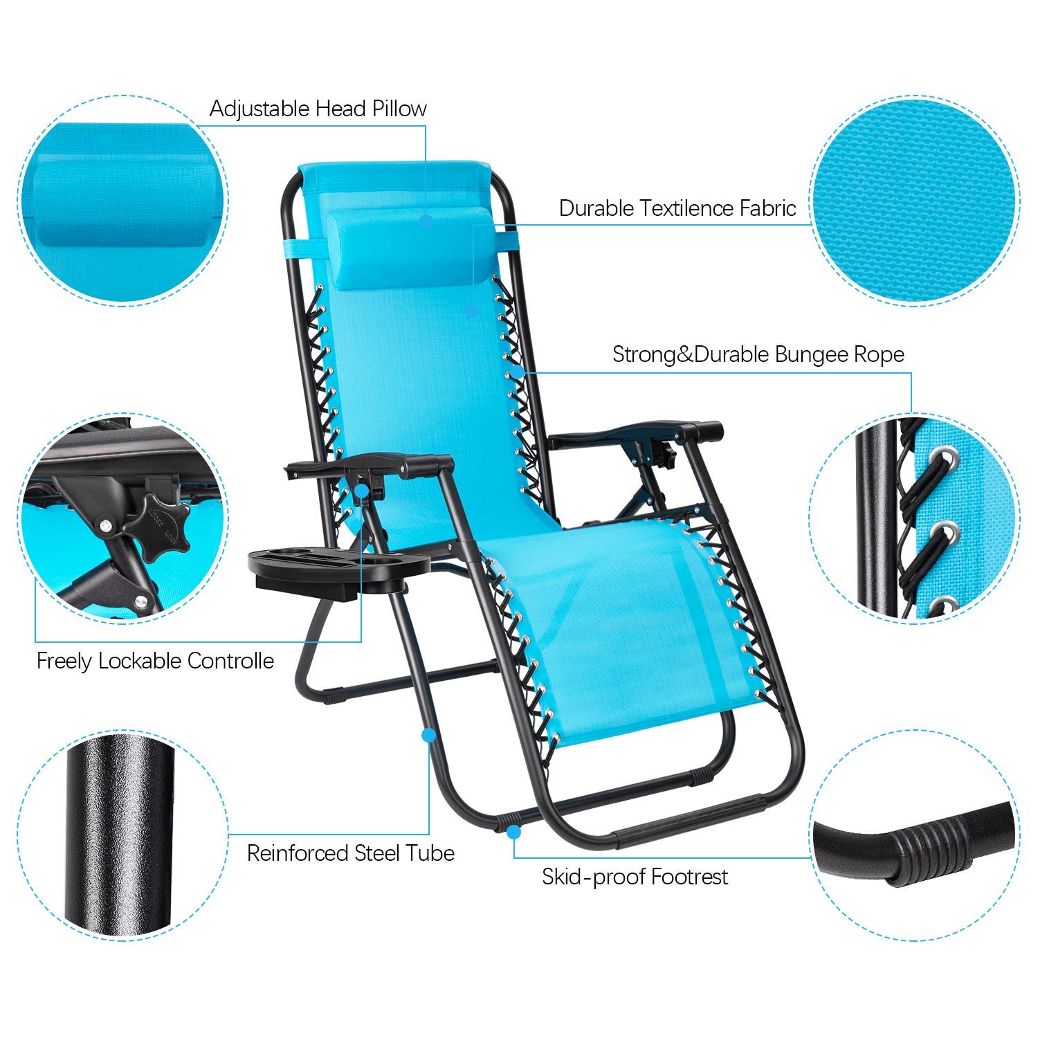 Flamaker Adjustable Zero Gravity Lounge Chair - Outdoor Folding Recliner with Pillow for Pool, Backyard, Camping & Patio - Comfortable Relaxation for Beach, Garden & Deck (Blue)