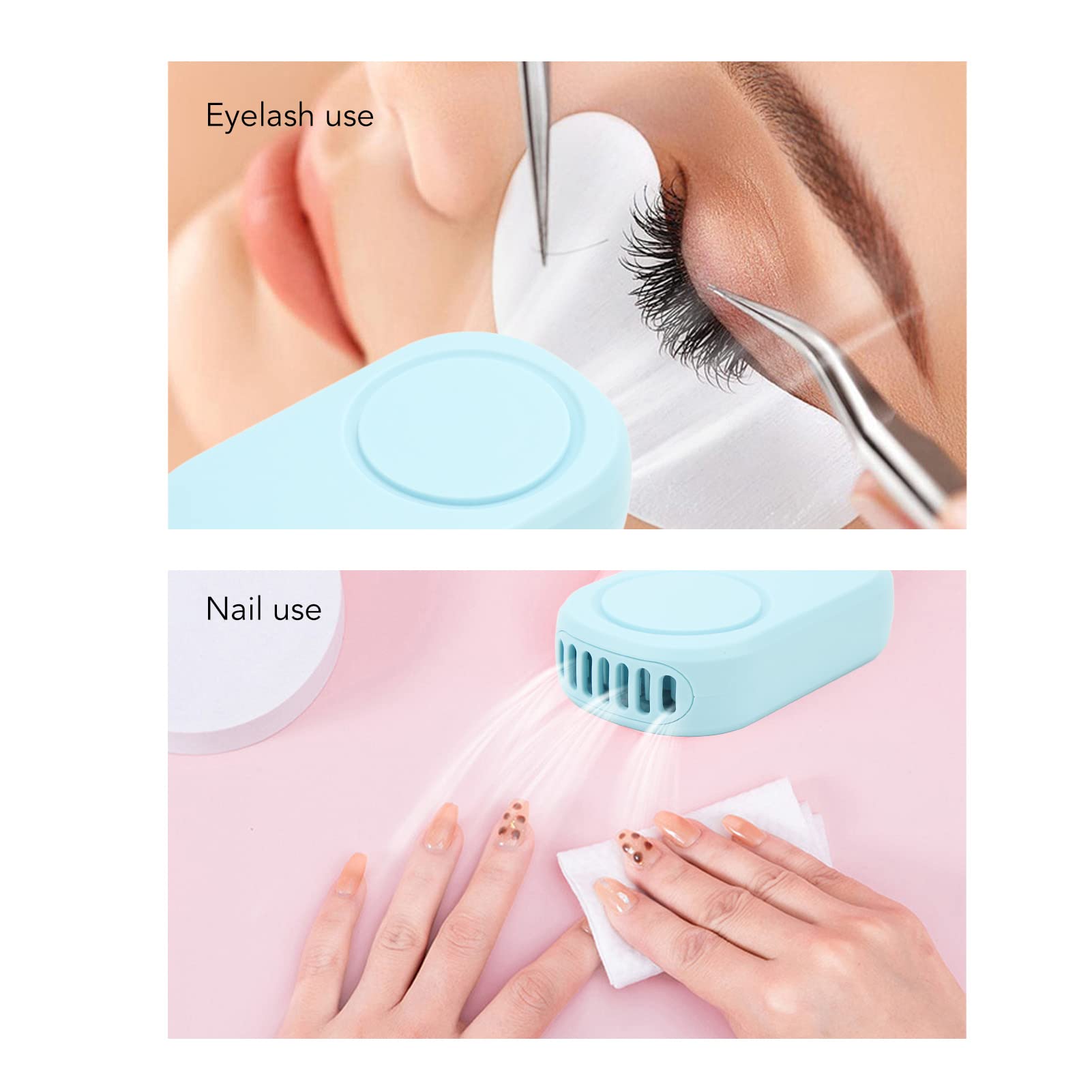 EXCLUZO USB Eyelash Fan Dryer - Portable Low Noise 5V 1A Mini Fan for Eyelash Extension Glue Drying - Fast Cooling & Quick Setting (Blue) - Perfect for Lash Artists, Salons & Home Use