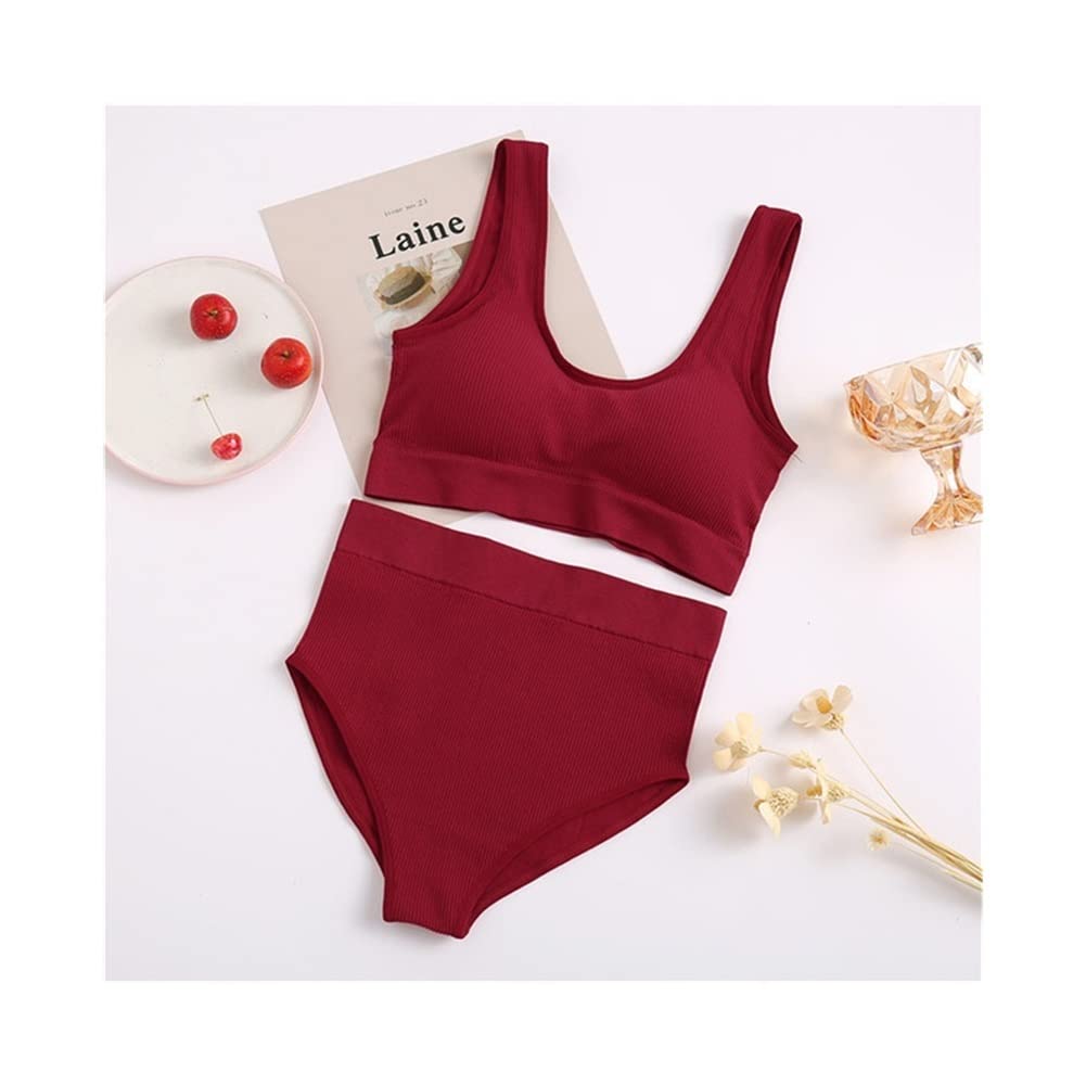 PBLCYUT 2-Pack Women's Seamless Bra & Panty Set - Wireless Bralette & High Waisted Underwear - Soft Cotton Lingerie for Everyday Comfort (Red, S-M) | Perfect for Yoga, Sleep & Casual Wear