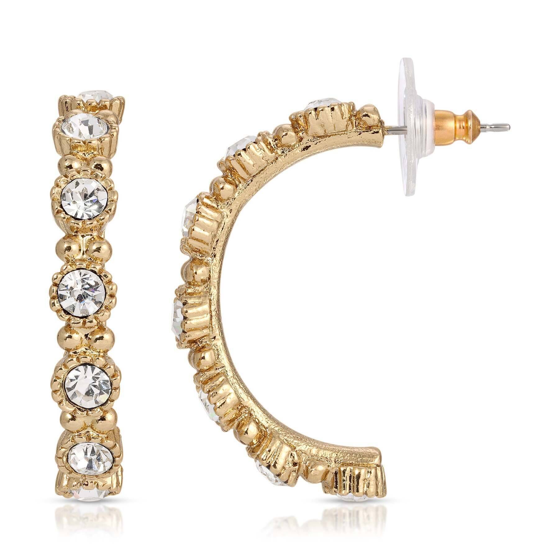 1928 Jewelry Clear Crystal Half Hoop Earrings for Women - Sparkling Cubic Zirconia Dangle Earrings for Party, Wedding & Everyday Wear
