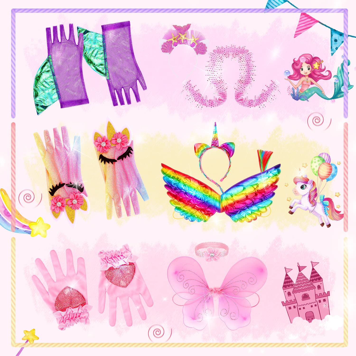23 Pcs Princess Dress Up Costume Set for Girls - Unicorn, Mermaid & Fairy Costumes for Ages 3-6 | Birthday & Christmas Gift | Pretend Play, Dress Up Party & Role Play Costumes for Kids