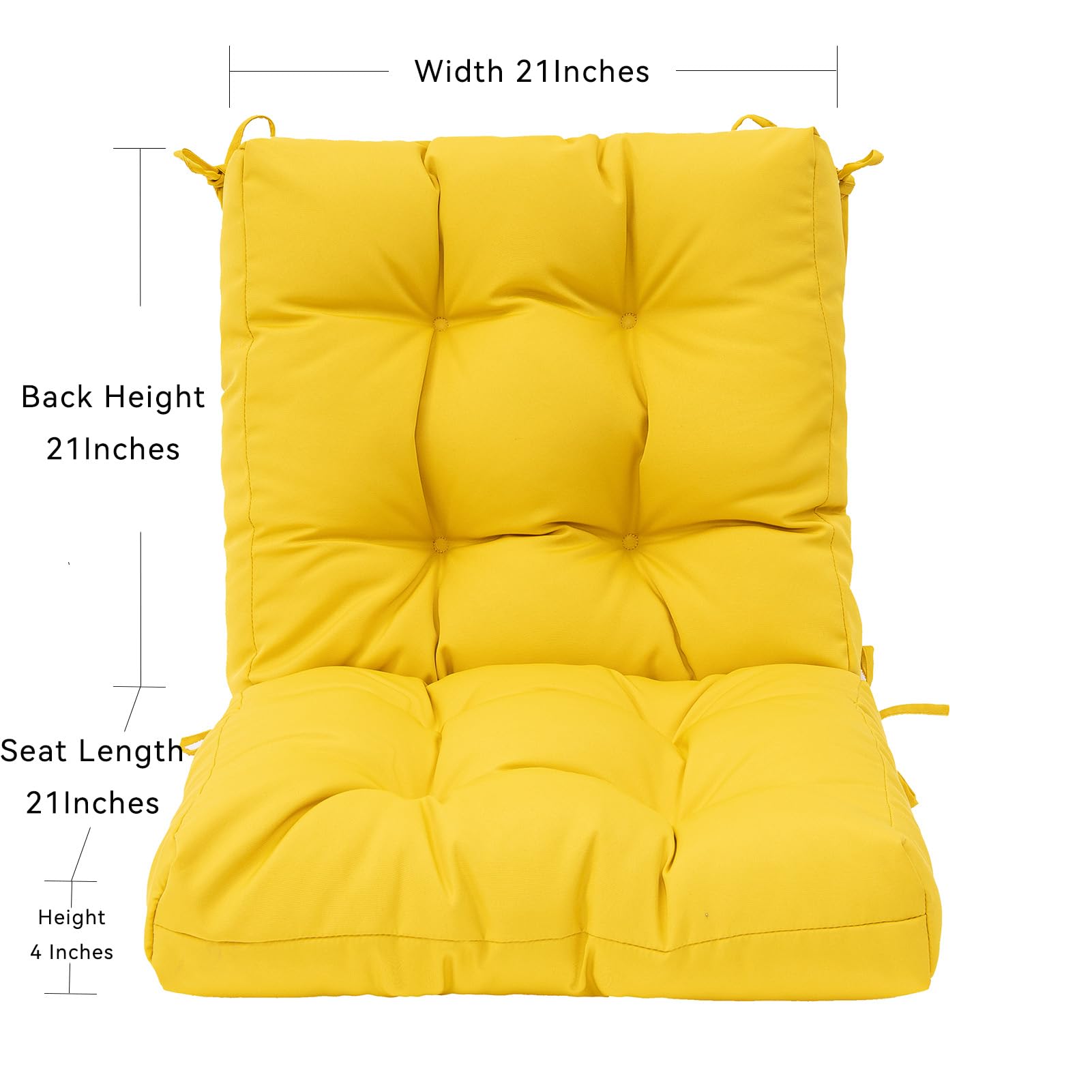 QILLOWAY Outdoor Seat & Back Chair Cushion Set of 2 - Tufted Pillow Covers for Patio Furniture, Spring Summer Seasonal Replacement (Yellow) | Perfect for Garden, Poolside & Deck Chairs