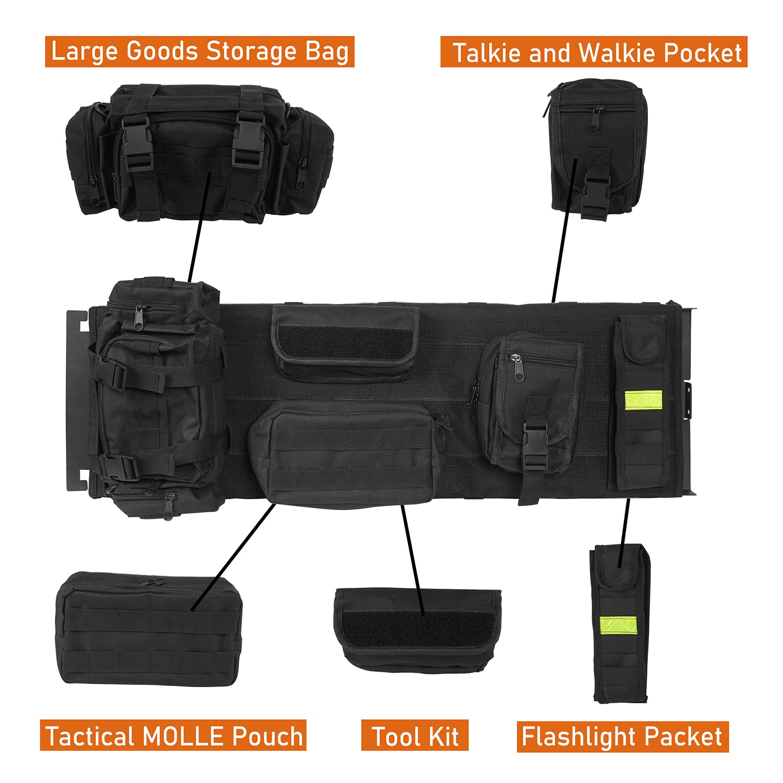 u-Box Jeep Wrangler TJ (1997-2002) Front Overhead Molle Panel Storage Bracket with Molle Pouches - Heavy Duty Organizer for Off-Road Gear, Tools & Accessories - Perfect for Camping, Overlanding & Adventure Trips