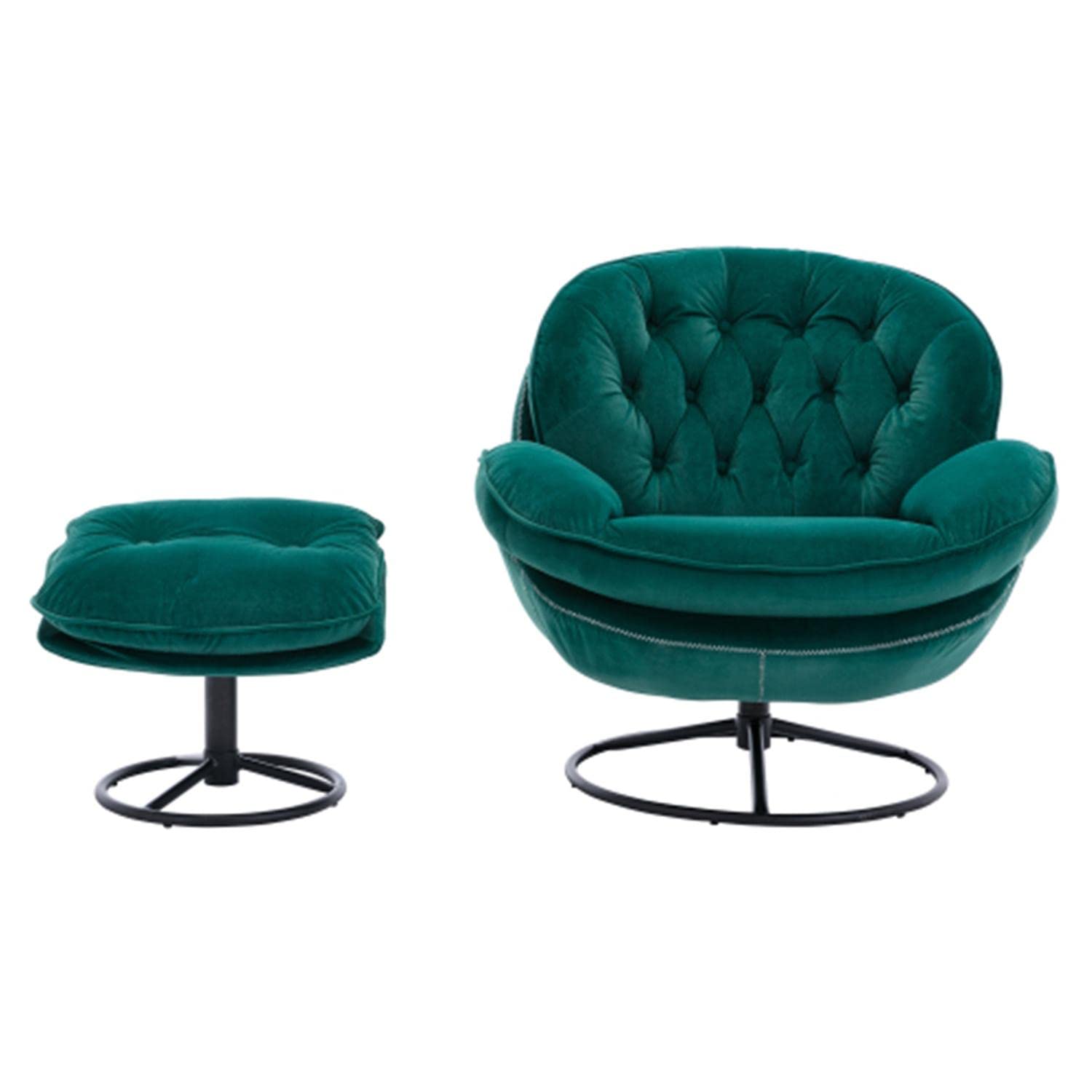 Green Velvet Swivel Accent Chair with Ottoman - Button Tufted Upholstered Office Chair for Living Room, Bedroom & Home Decor