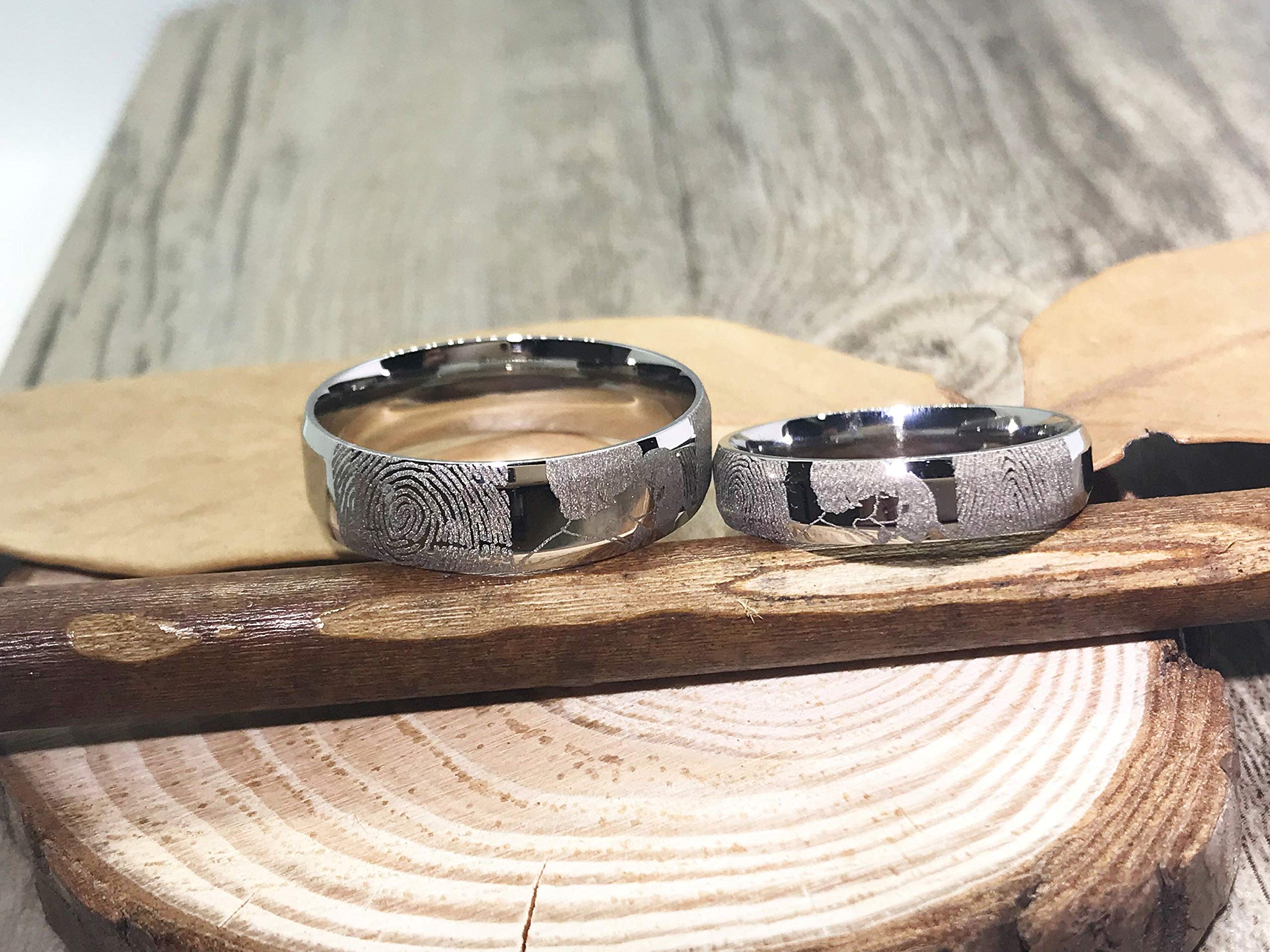 Fingerprint Comic Rings Set - His & Her Matching Love Promise Rings for Couples - Unique Wedding Bands for Engagement, Anniversary & Romantic Gifts - Perfect for Valentine's Day, Proposals & Couple Jewelry