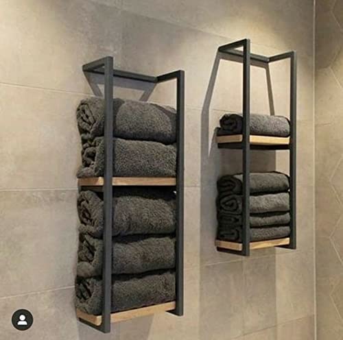 Black Metal Wall Mounted Towel Rack - Bathroom Storage Organizer for Home & Hotel Use