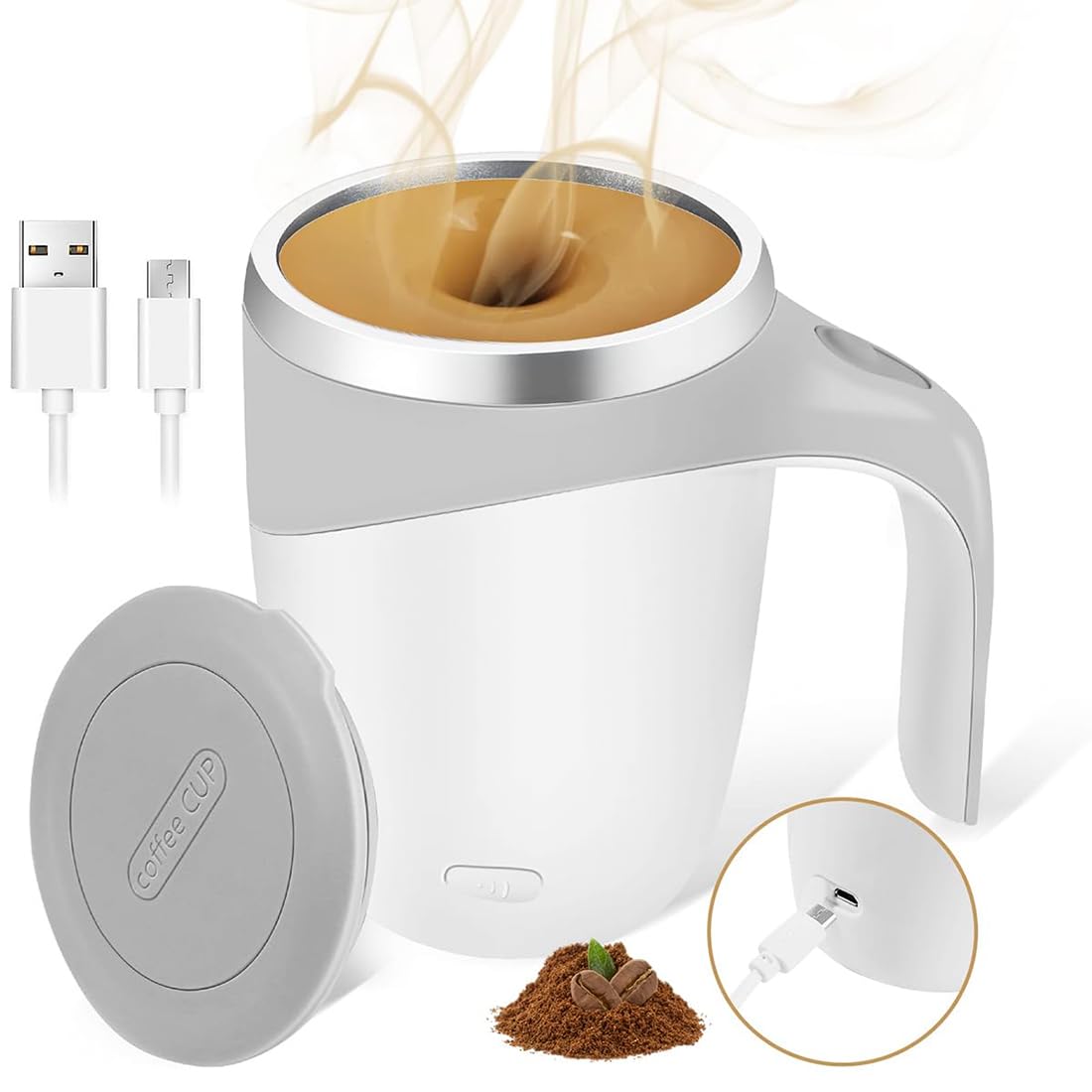 Milex SMART SELF-STIRRING CUP - Electric Stirring Mug for Coffee, Tea & Hot Beverages - Perfect for Office, Travel & Home Use