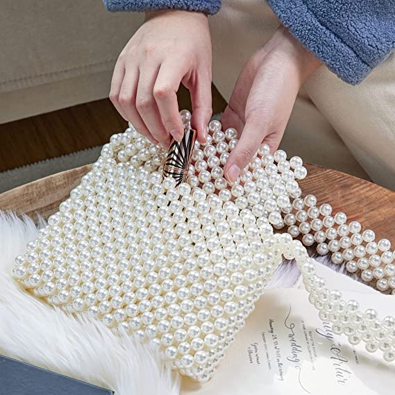 Luxury White Pearl Purse Shoulder Bag for Women - Elegant Crossbody Beaded Clutch Evening Bag with Pearl Accents | Perfect for Weddings, Parties & Special Occasions
