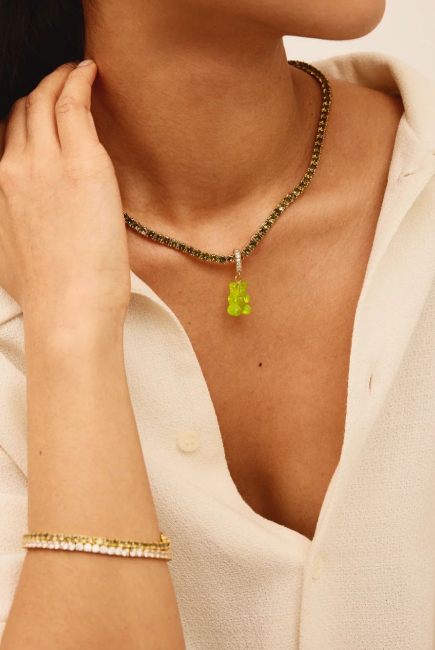 Nostalgia Bear Translucent Pendant Necklace with Pave Gold Connector - Perfect for Gift Giving, Anniversary & Everyday Wear