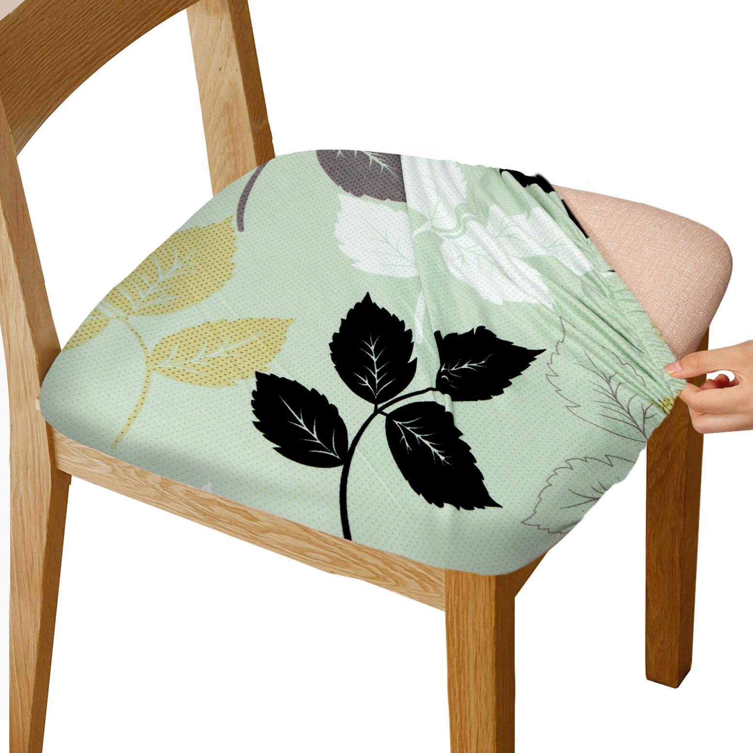 Stretch Printed Chair Covers with Elastic Ties & Buttons - Removable Washable Dining Chair Protector Slipcovers for Dining Room & Office (Green) - Perfect for Home Decor & Furniture Protection