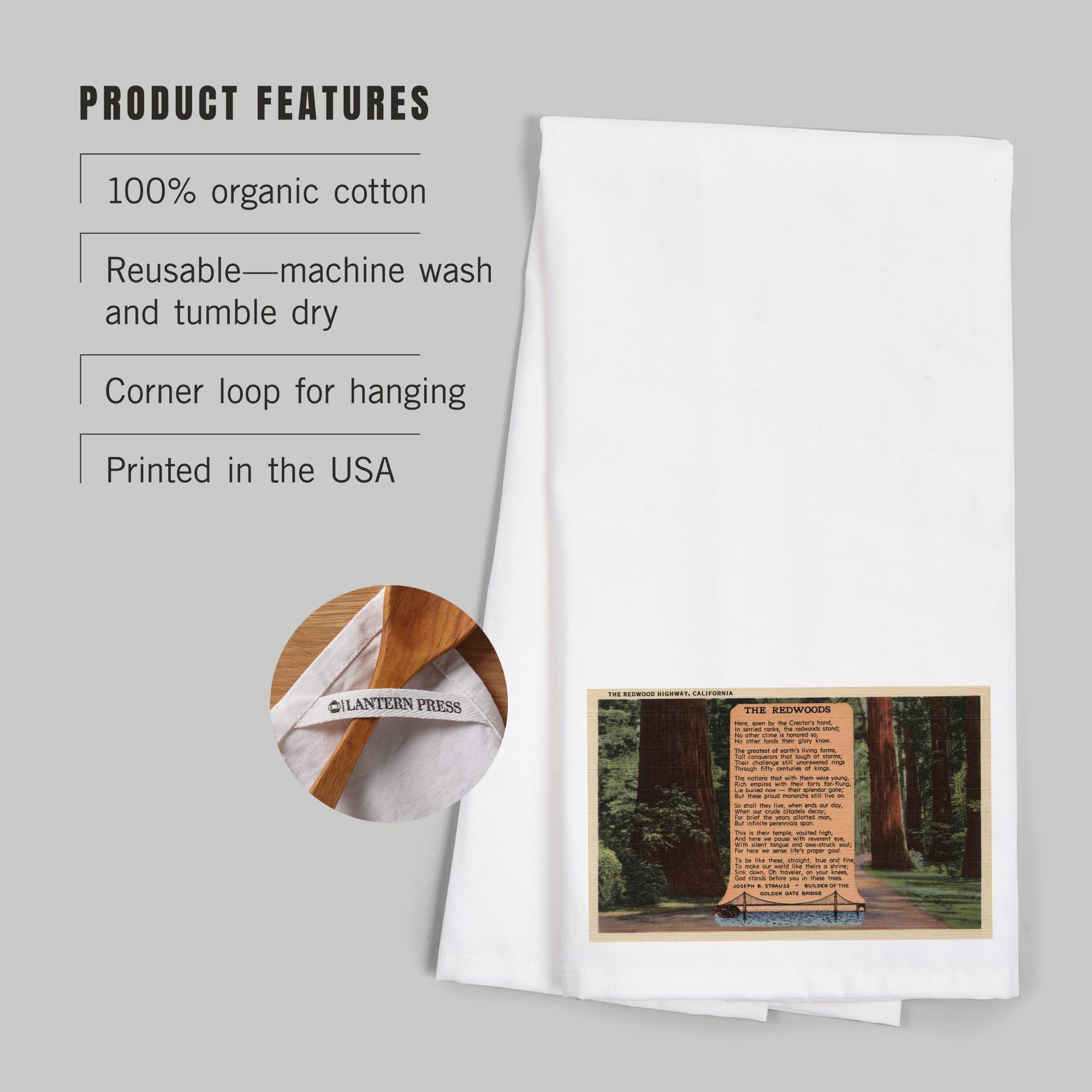Lantern Press The Redwood Highway Poem by Strauss - 100% Cotton Tea Towel & Decorative Hand Towel for Kitchen, Home Decor | Perfect for Drying Dishes, Gift Giving & Farmhouse Style Decor