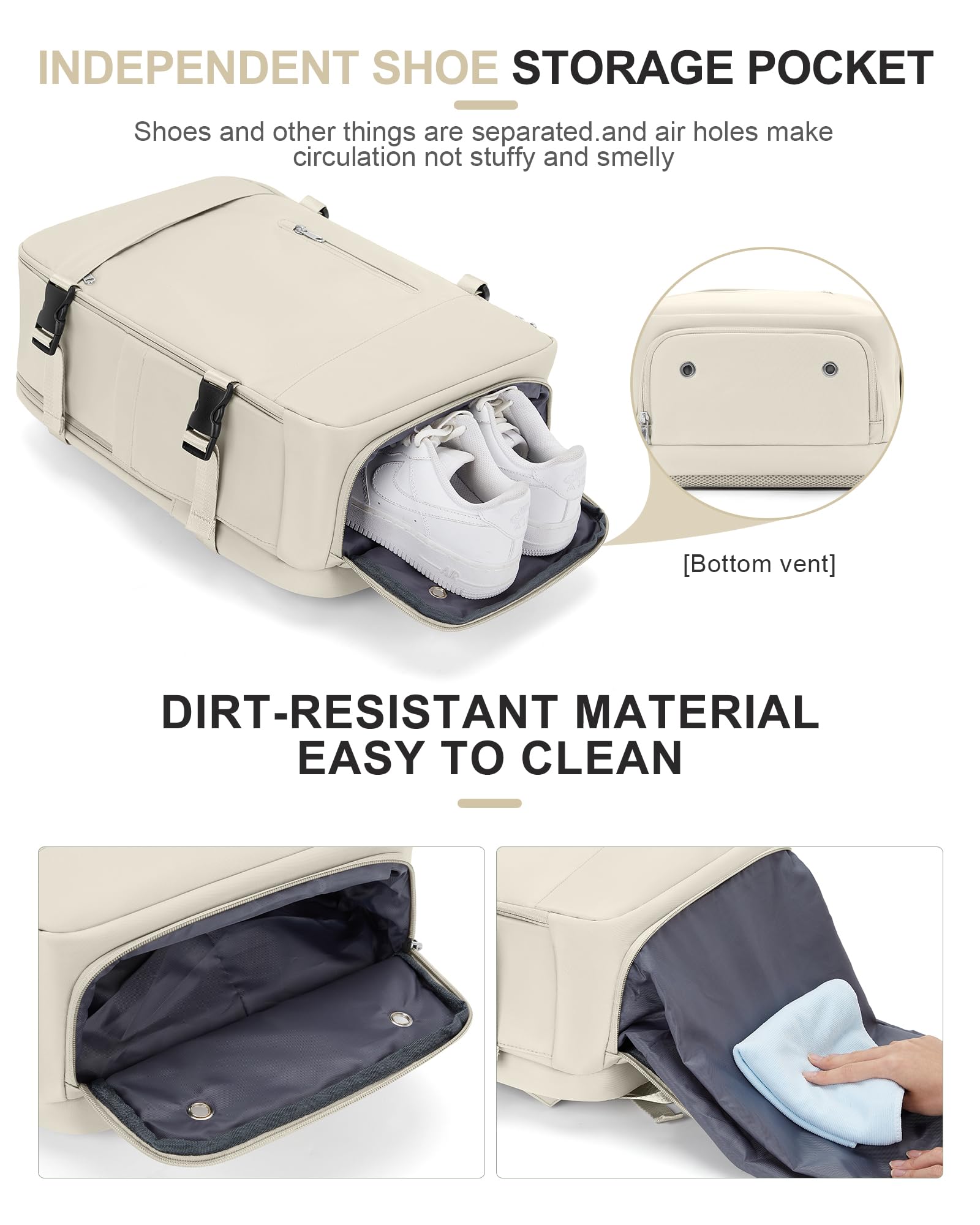 WONHOX Waterproof Travel Backpack for Women & Men - Laptop Backpack with Shoe Compartment & USB Charging Port - Lightweight Carry On Backpack for Hiking, Business Trips & Airplane Travel