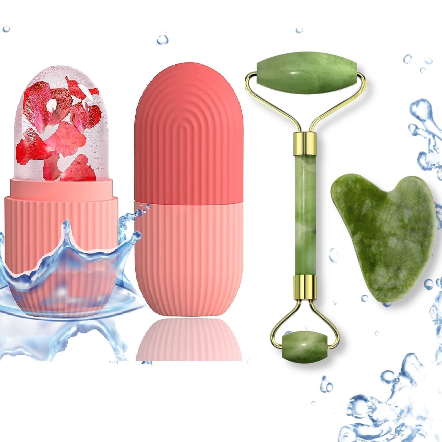 Jade Roller & Gua Sha Stone Set - 3-Piece Facial Massage Kit with Ice Roller, Gua Sha Tool & Jade Roller for Skin Care, Anti-Aging & Puffiness Relief | Perfect for Daily Skincare Routine, Spa Day & Self-Care Rituals