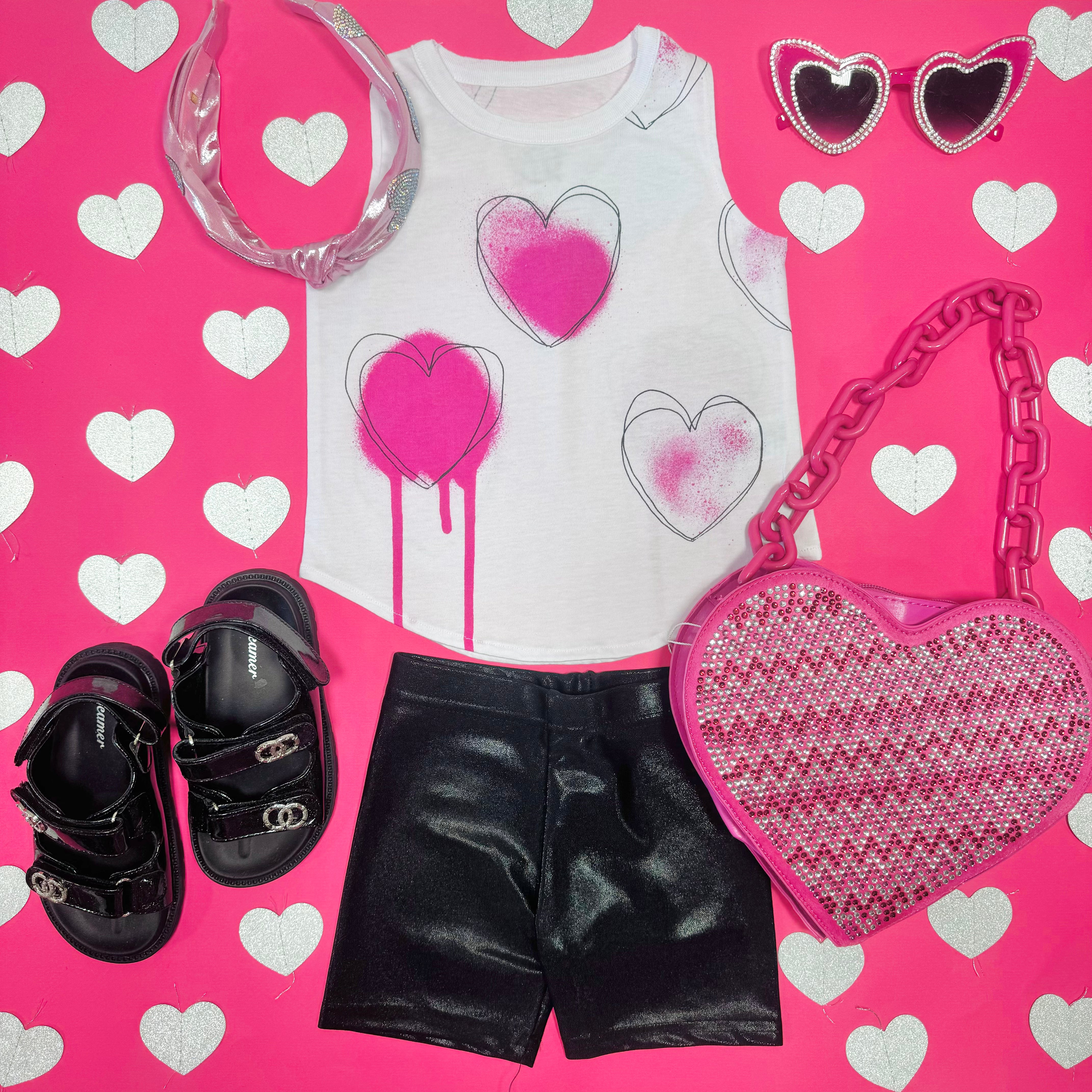 Dripping Hearts Tank Top for Women - Trendy Graphic Print Sleeveless Shirt - Perfect for Summer, Casual Wear, and Music Festivals