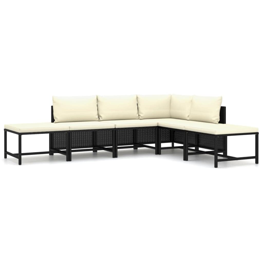 6-Piece Patio Furniture Set - Outdoor Sectional Sofa with Cushions & Footstool, Modern Farmhouse Style Black Poly Rattan - Perfect for Garden, Backyard, Poolside & Patio Relaxation