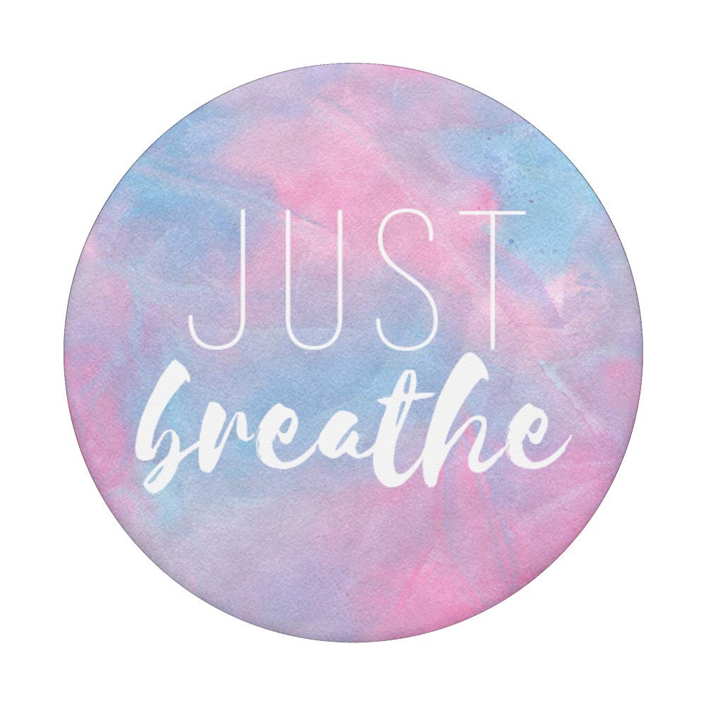 Just Breathe Yoga Yogi Blue Pink Motivational Quote PopSockets - Phone Grip & Stand for iPhone, Samsung, Tablets - Perfect for Yoga, Meditation & Daily Use