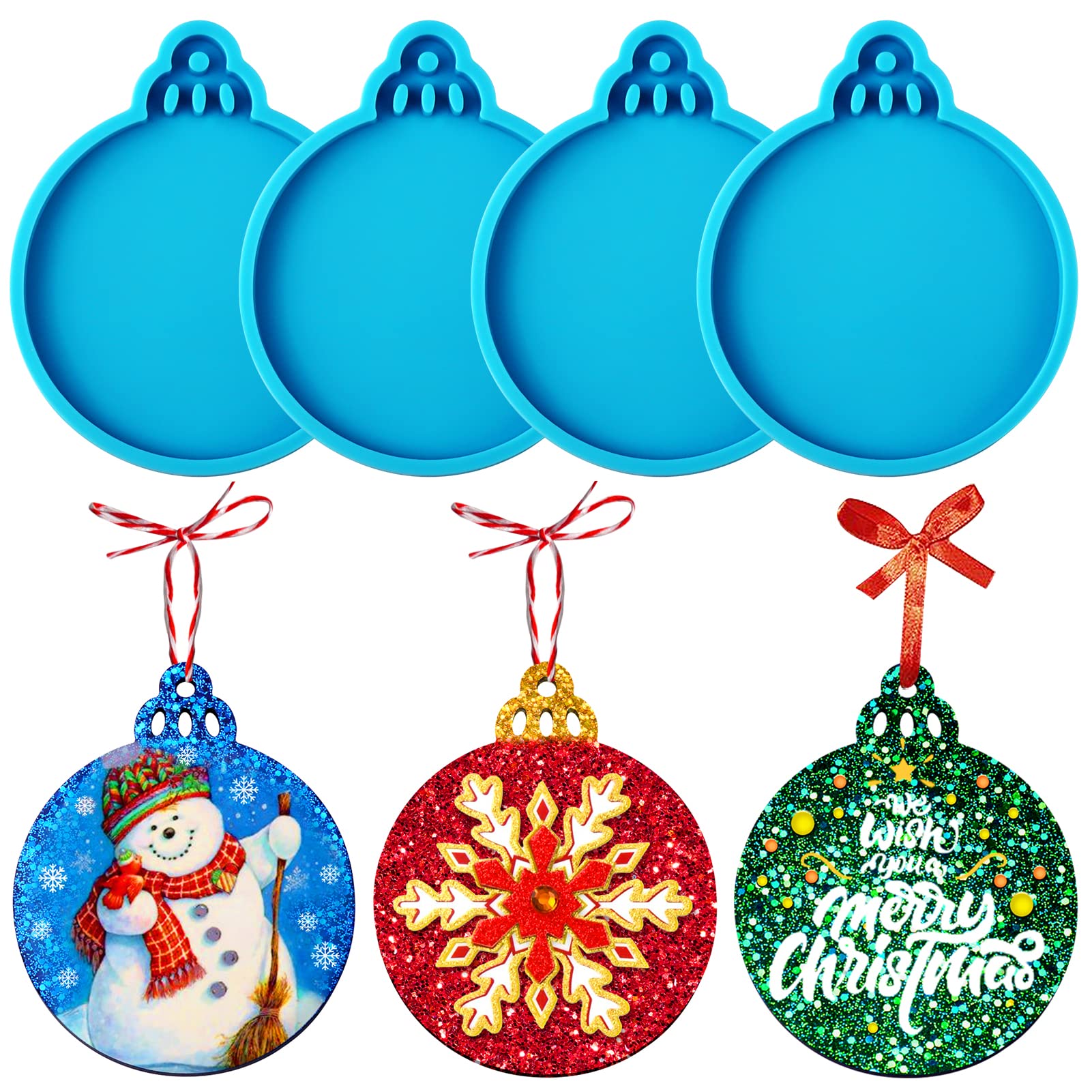 Juome Christmas Resin Molds Silicone - 4 Pcs Round Ornament Pendant Epoxy Molds for DIY Jewelry, Keychains & Holiday Decorations | Perfect for Christmas Crafts, Gift Making & Home Decor