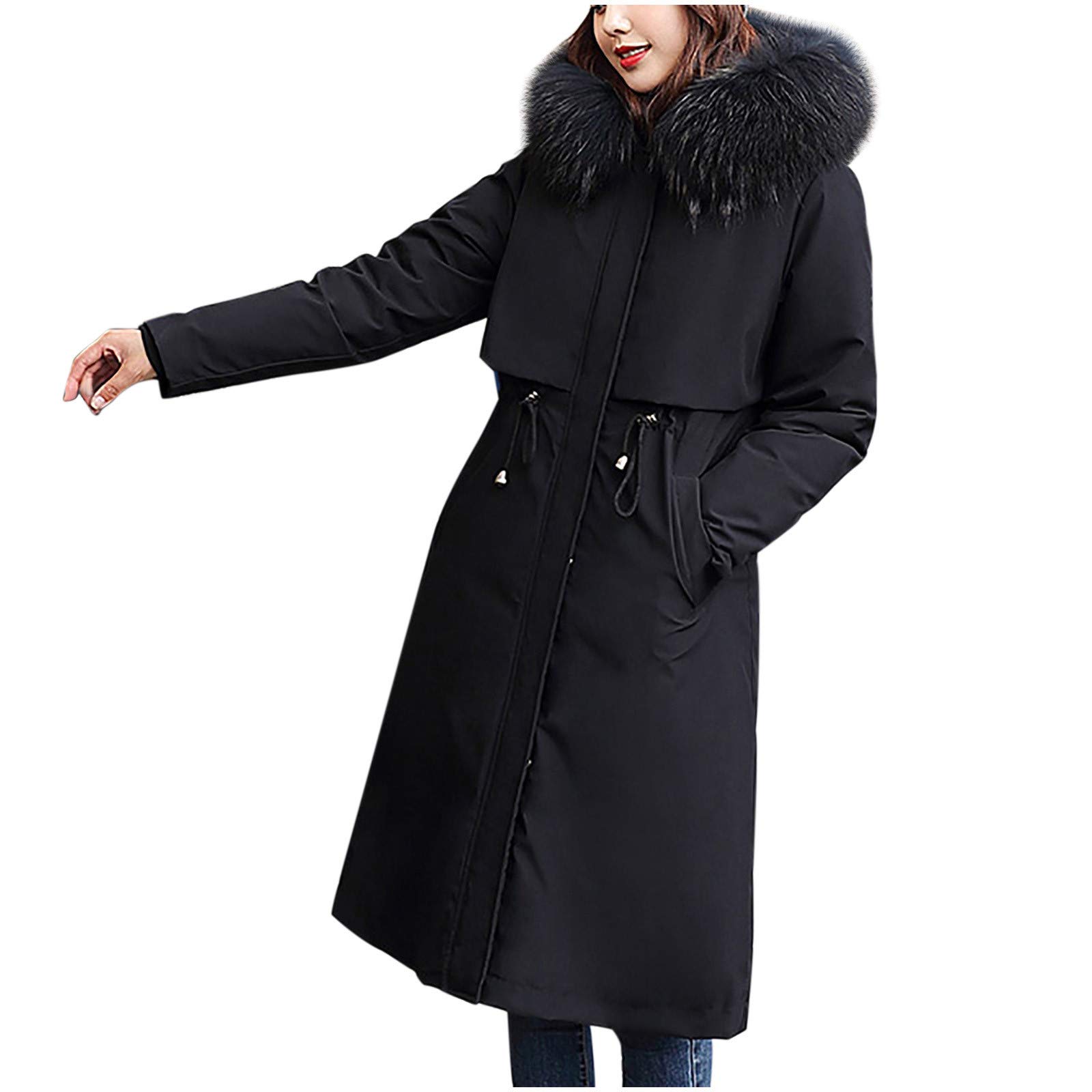 KPO Women's Winter Warm Velvet Long Coat with Detachable Hat - Lightweight Thickened Casual Jacket for Cold Weather | Perfect for Outdoor Activities, Daily Commute & Fashion Layering