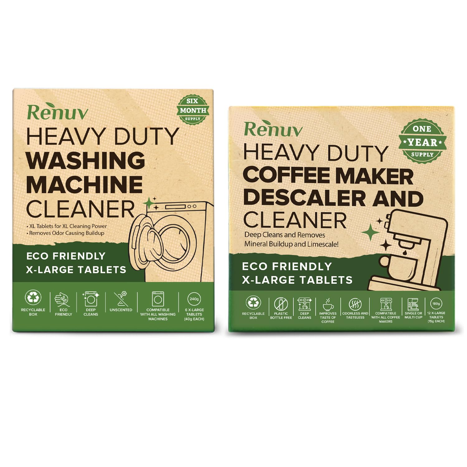 Best Coffee Maker Cleaner & Washing Machine Cleaner Combo - Deep Cleaning for Kitchen Appliances & Laundry - Save with Bundle Deal for Home & Office Use