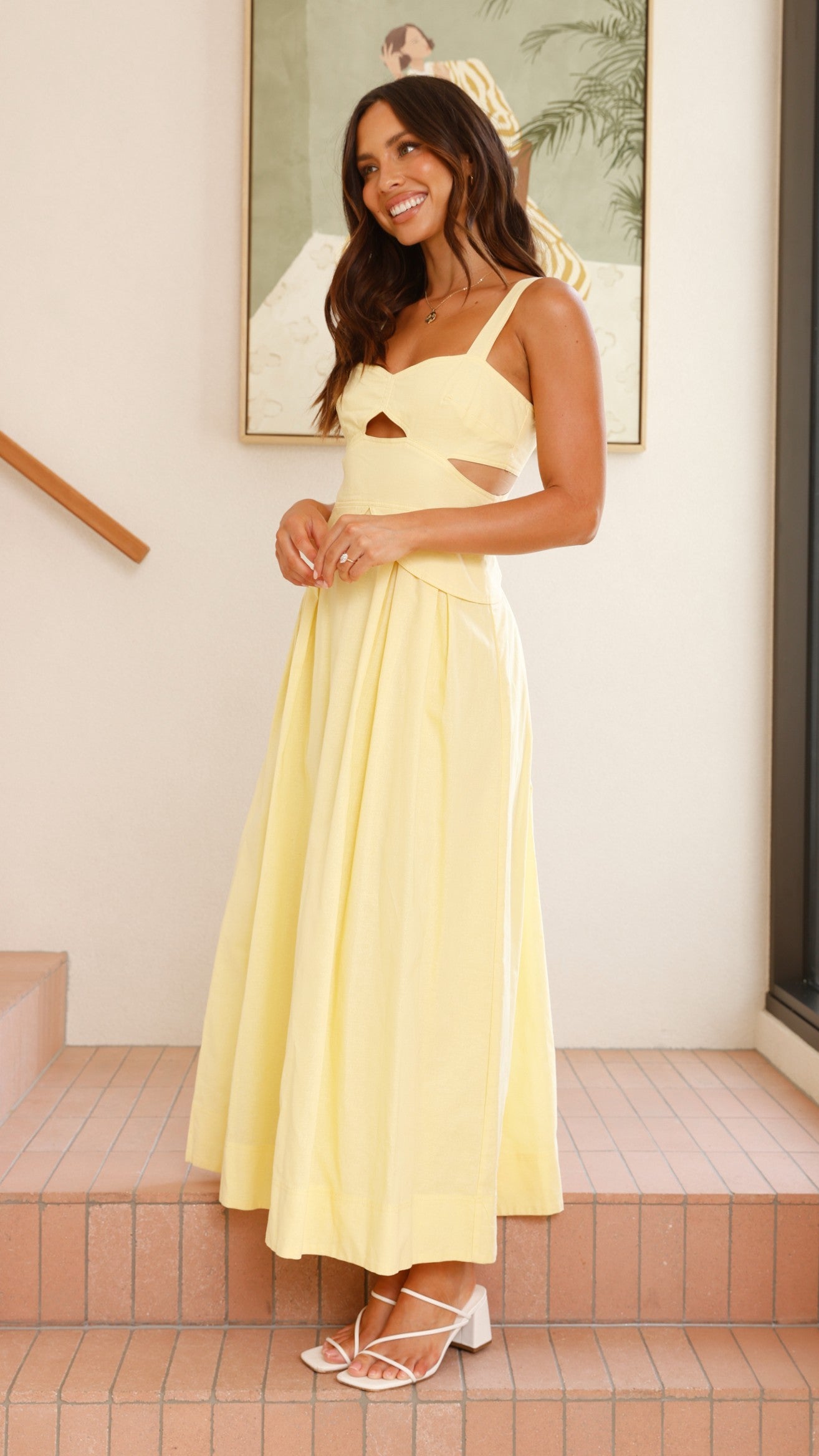 Harleigh Midi Dress in Yellow - Flowy Summer Dress for Women | Perfect for Beach Vacations, Brunch Dates & Outdoor Weddings