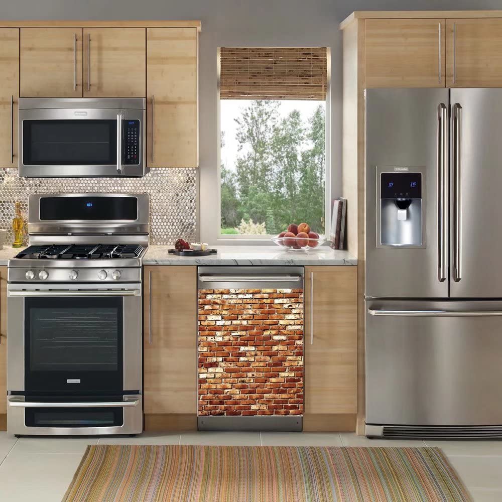Brick Wall Dishwasher Magnet Cover - Reusable Vinyl Decal for Appliances - Home Kitchen Decor