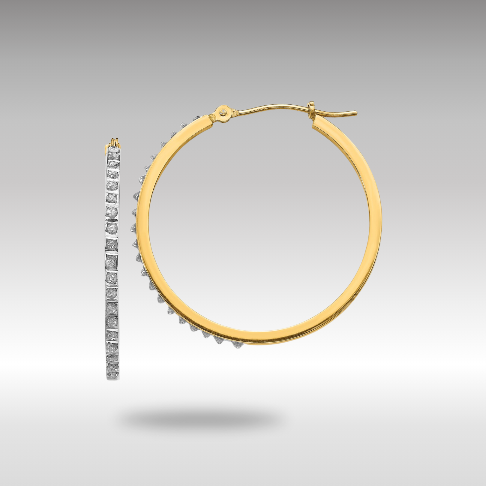 14K Gold Diamond Hinged Hoop Earrings for Women - Elegant Round Design (Model DF125) - Perfect for Parties, Weddings & Everyday Wear