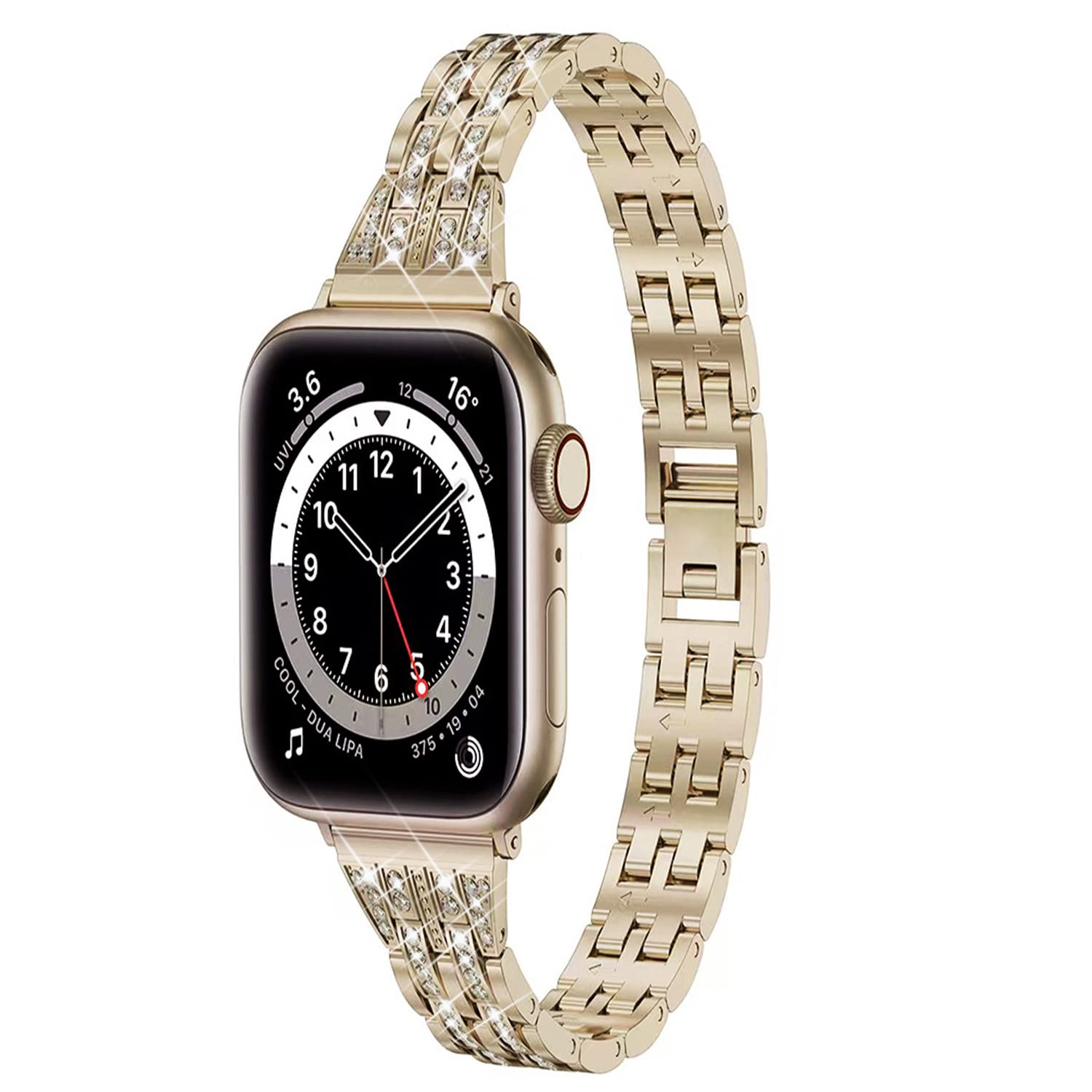 Stylish Metal Apple Watch Band for Women - Compatible with 38mm/40mm/41mm/42mm/44mm/45mm Apple Watch Series 7/6/SE/5/4/3/2/1 - Slim Rhinestone Bling Design for Everyday Wear & Special Occasions