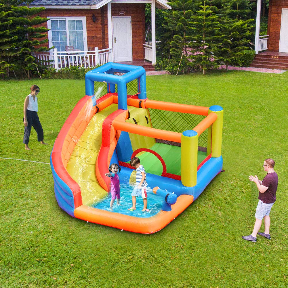 Inflatable Bounce House with Water Slide - Kids Outdoor Playground Combo for Backyard, Birthday Parties & Summer Fun - Includes Air Blower