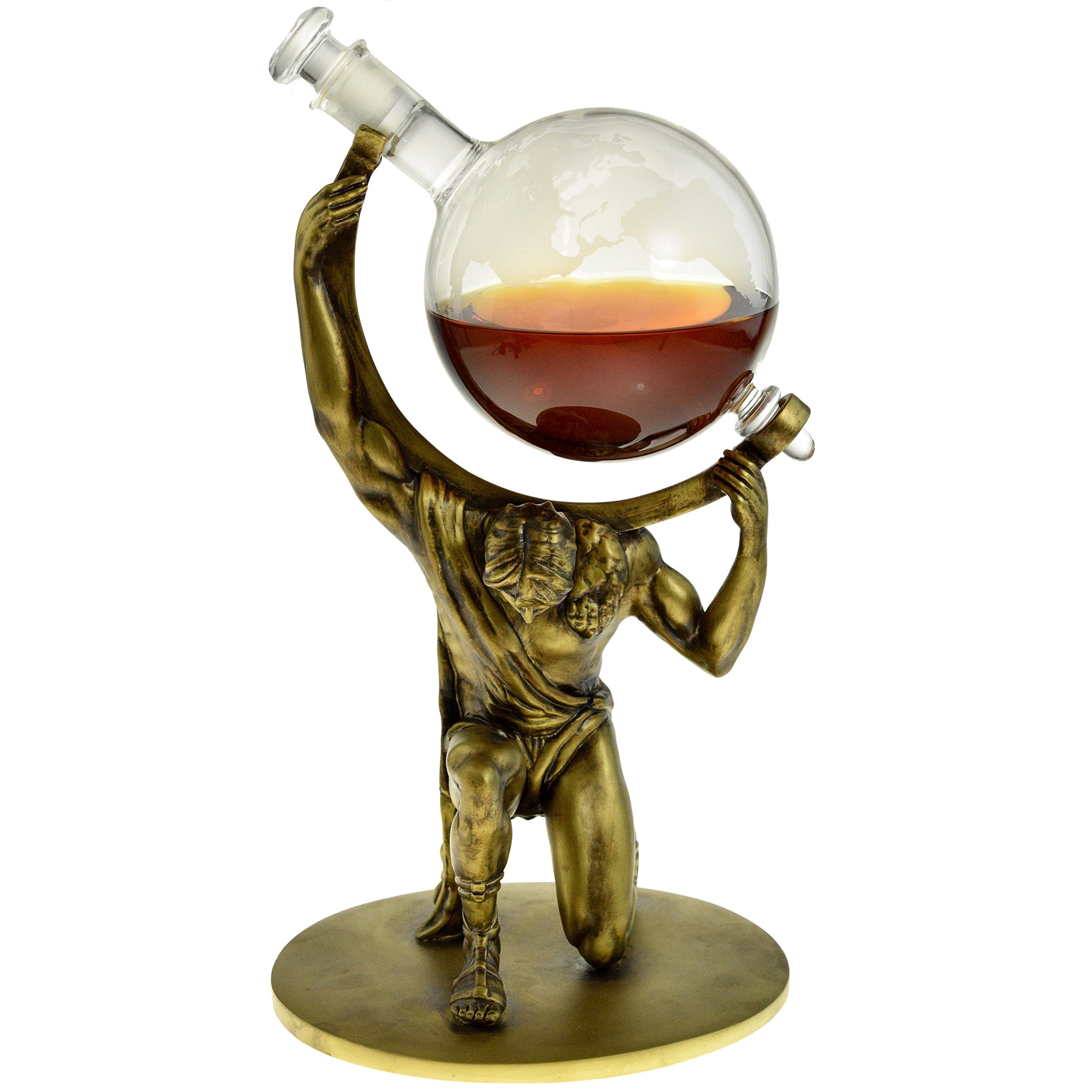 Atlas Etched Globe Whiskey Decanter - 1000ml Glass Liquor Decanter - Unique Retirement, Anniversary & Father's Day Gift for Men & Women - Perfect for Home Bar, Office Decor & Special Occasions (Bearer of Worldly Spirits)