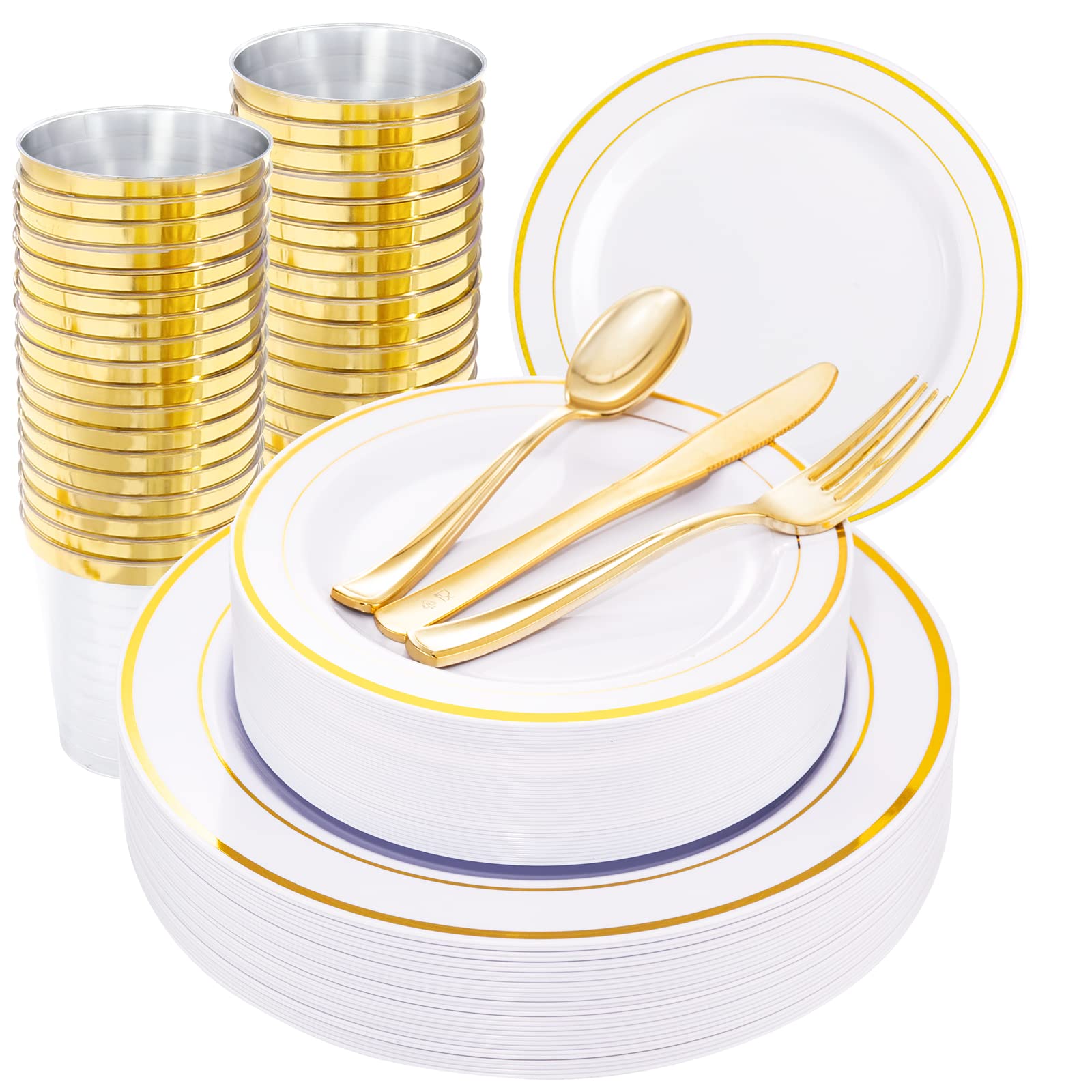 WELLIFE 150-Piece Gold Plastic Party Dinnerware Set - 25 Gold 10.25