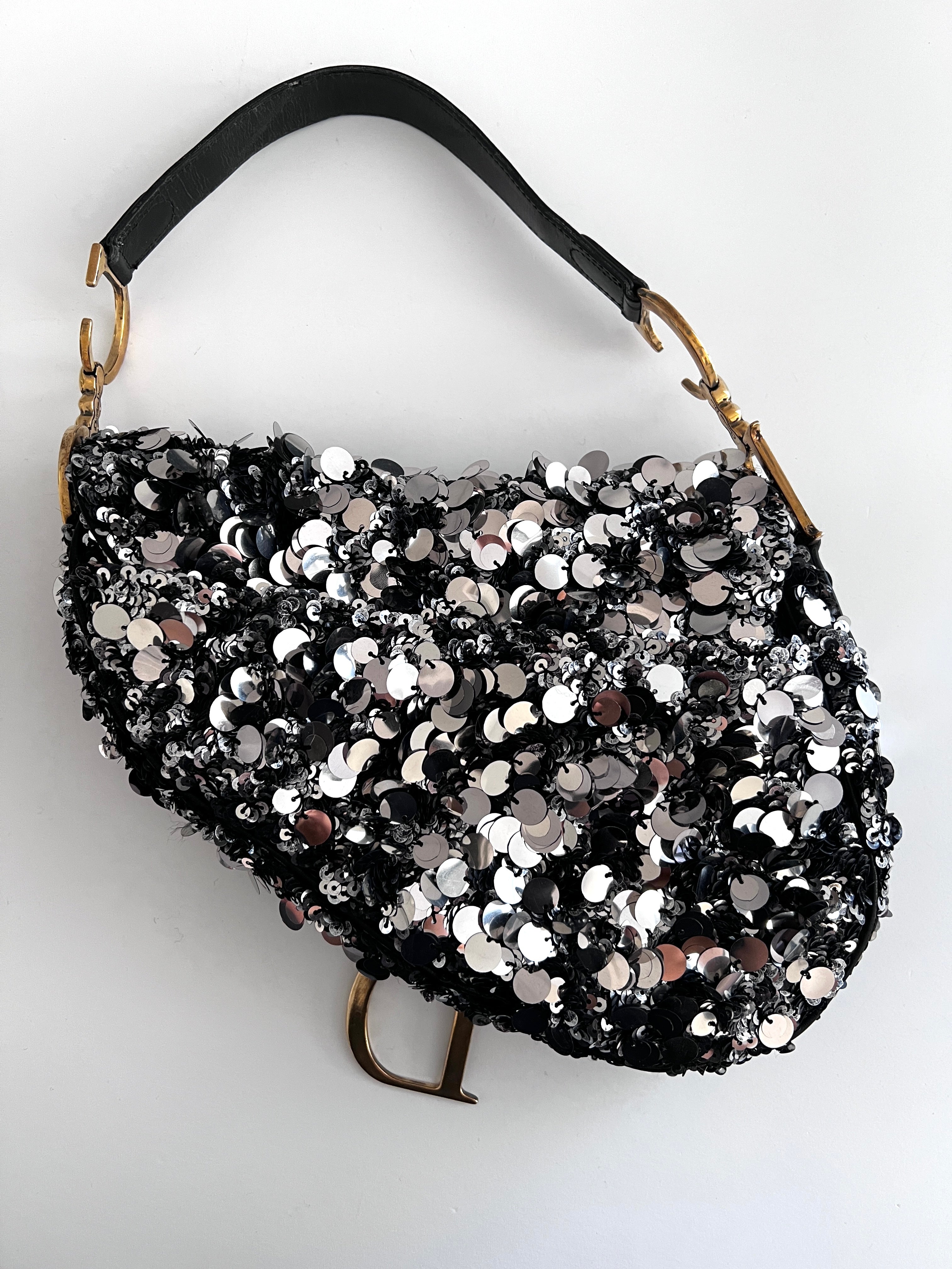 Dior Silver Sequin Saddle Bag for Women | Luxury Designer Handbag for Evening Parties, Weddings & Special Occasions