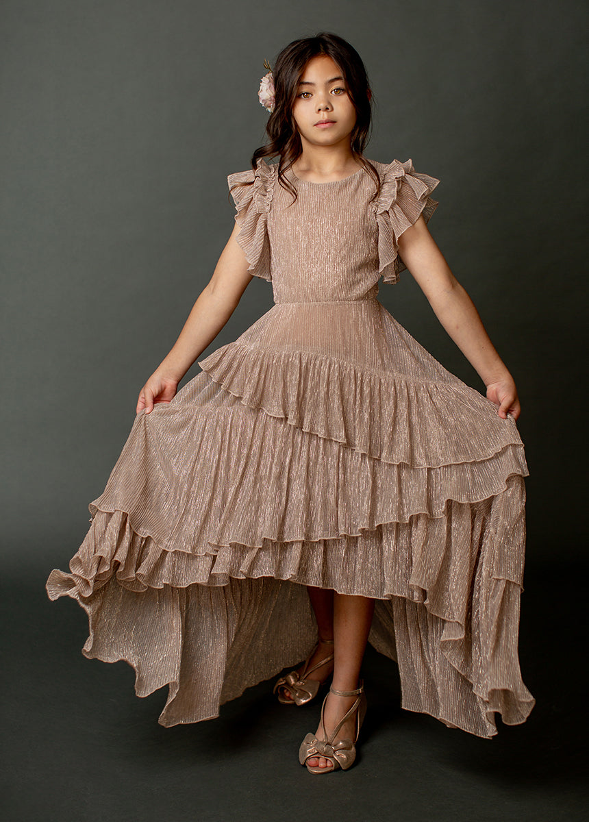 Angelina Rose Gold Dress for Women - Elegant Evening Gown for Party, Wedding & Special Occasions