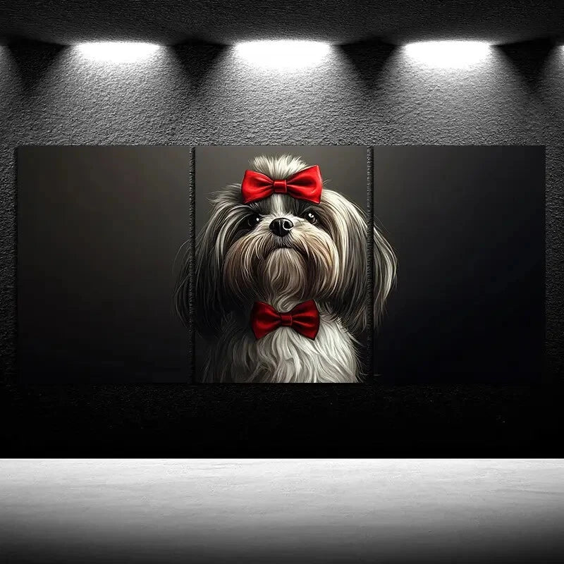 3-Piece Dog Wearing Bow Tie Metal Wall Art - Animal Themed Ready to Hang Prints for Living Room, Bedroom & Office Decor