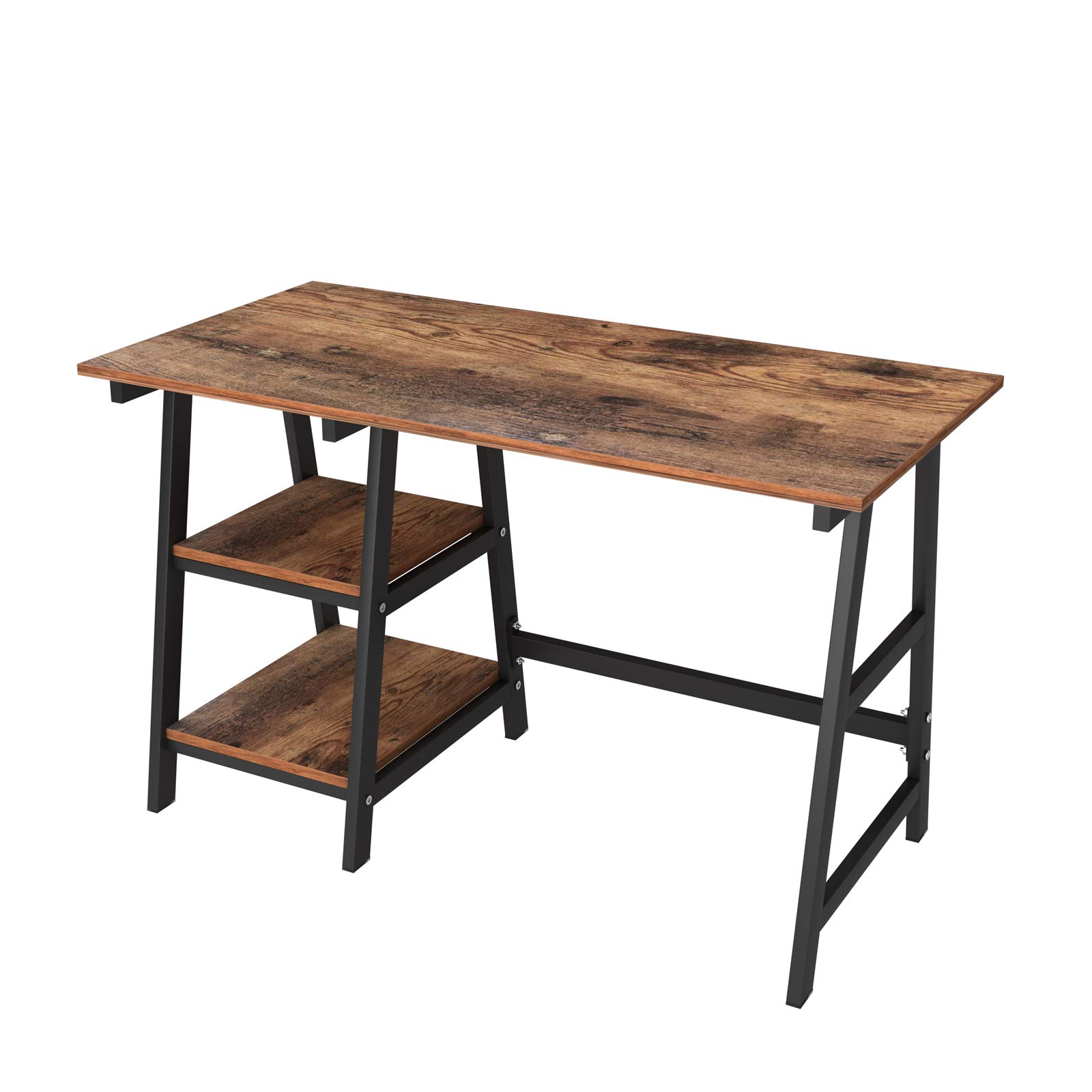 SogesGame 47-inch Retro Computer Desk with 2 Storage Shelves - Sturdy Laptop PC Workstation for Home Office, Study & Writing | Easy Assembly Trestle Desk | Perfect for Small Spaces & Remote Work