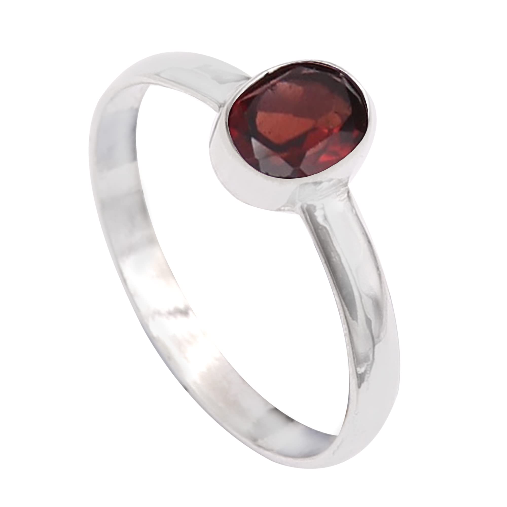 Garnet Faceted Gemstone Band Ring for Men & Women - 925 Sterling Silver Handmade Jewelry - Perfect Gift for Anniversary, Wedding, or Birthday - GESR-331C