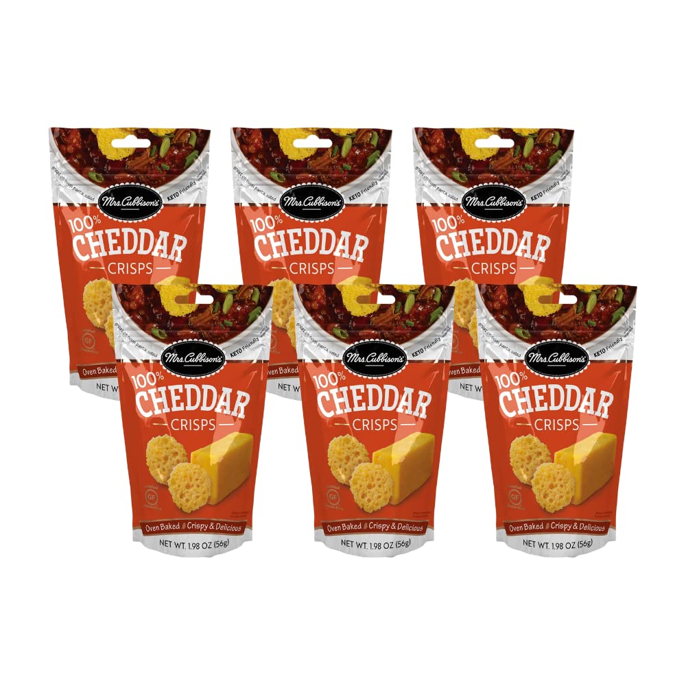 Mrs. Cubbison's Keto Cheese Crisps - Low Carb Cheddar Snacks (Pack of 6) | Crunchy Salad Topper & Keto Diet Friendly | Perfect for Parties, Movie Nights & Healthy Snacking - 1.98oz per Pack