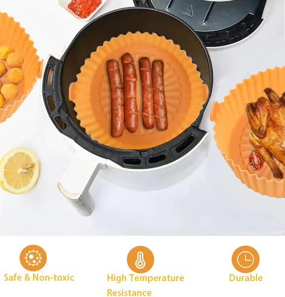 2-Pack Small Air Fryer Silicone Liners (2 QT) - Reusable Non-Stick Basket Bowl for Air Fryers & Ovens - Blue & Orange - Perfect for Healthy Cooking, Roasting Vegetables & Crispy Snacks