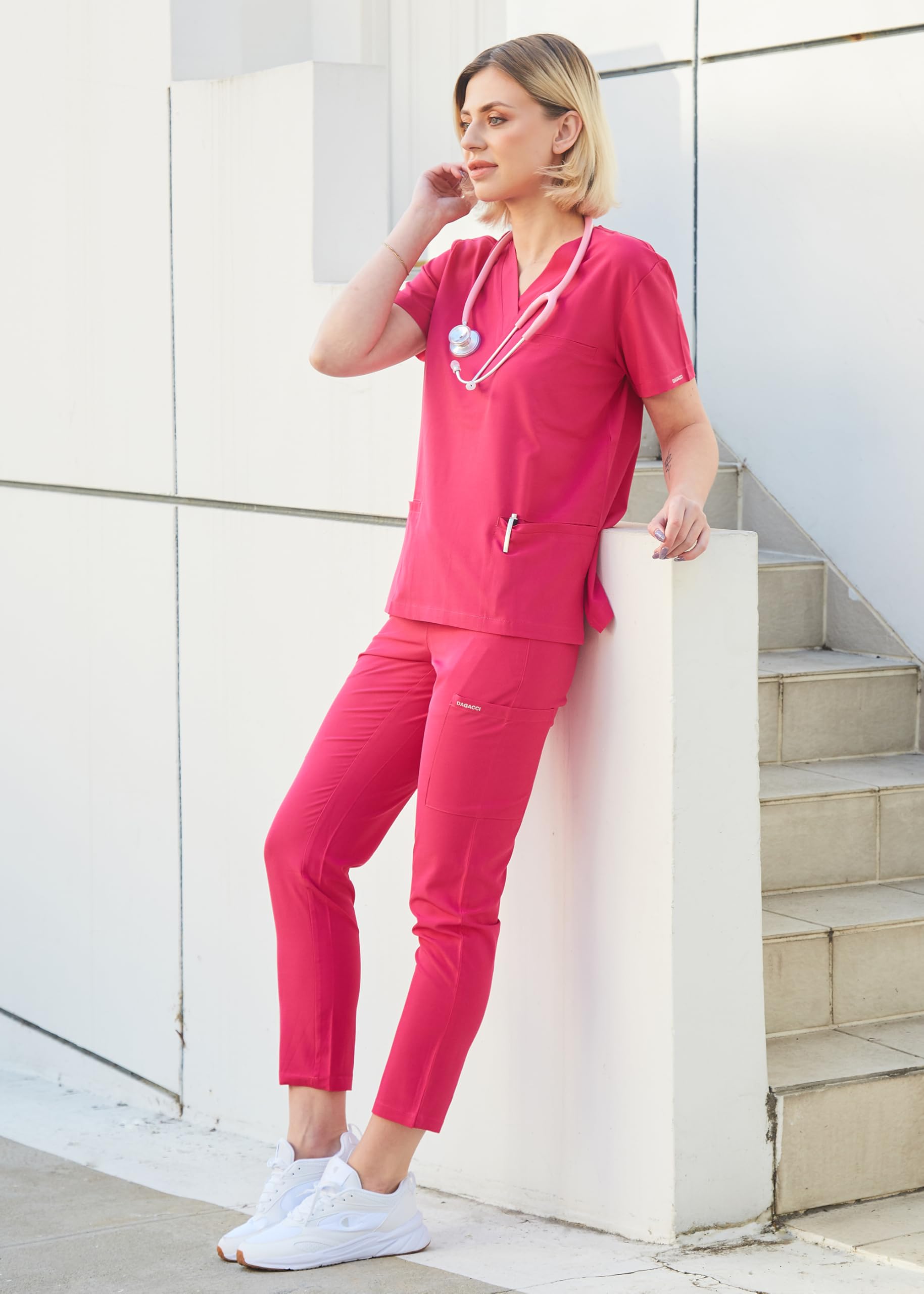 **Dagacci Unisex Medical Scrubs Set - 4-Way Stretch Top & Pants for Doctors, Nurses, Healthcare Professionals - Comfortable & Durable Workwear for Hospitals, Clinics, and Medical Offices**