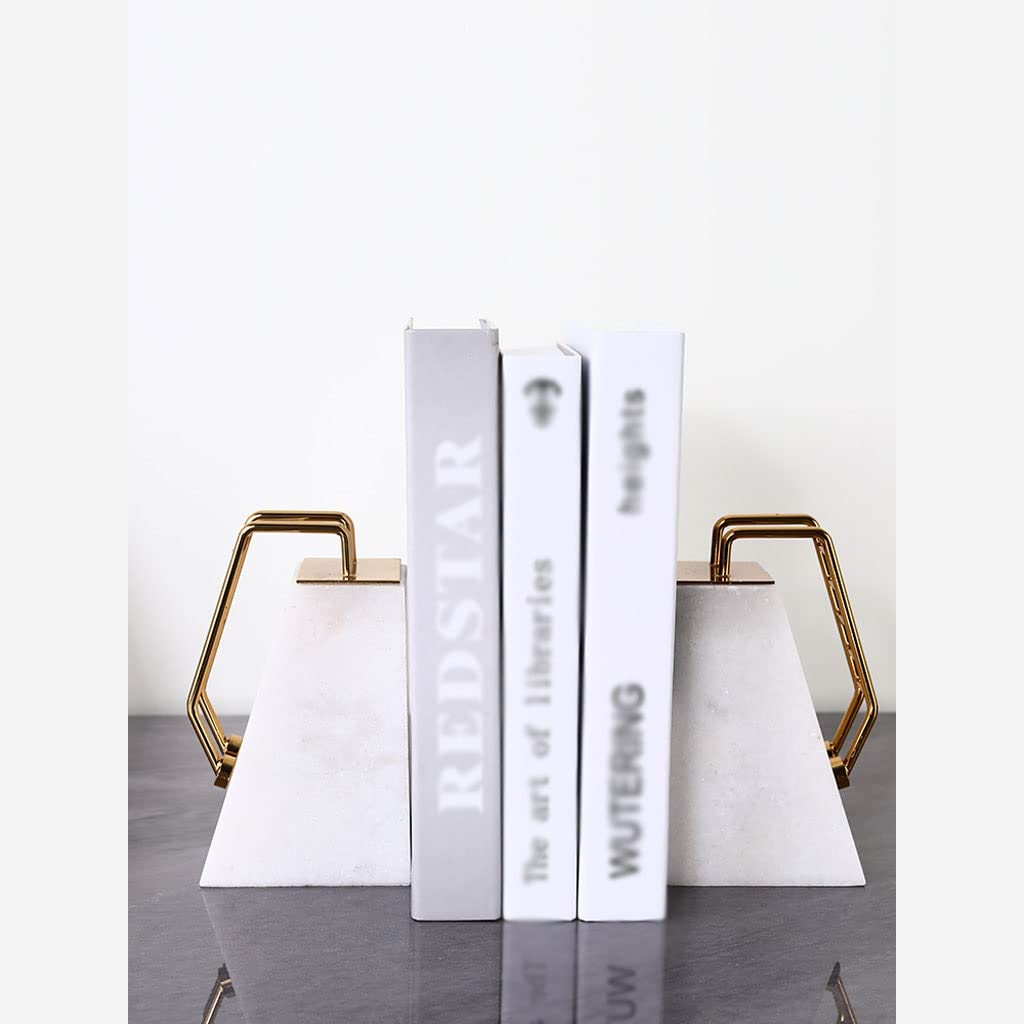 Nordic Marble Bookends - Metal Staircase Design Book Holders for Heavy Books | Elegant Home Office Desk Decor & Study Organizer | Perfect Gift for Book Lovers (Set of 2) - Ideal for Bookshelves, Office Desks, and Reading Nooks