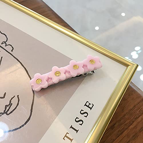 6pcs Cute Acrylic Flower Hair Clips for Girls & Women - Pink Rose Hair Barrettes with Blue Accents | Hair Accessories for Parties, Weddings & Daily Wear