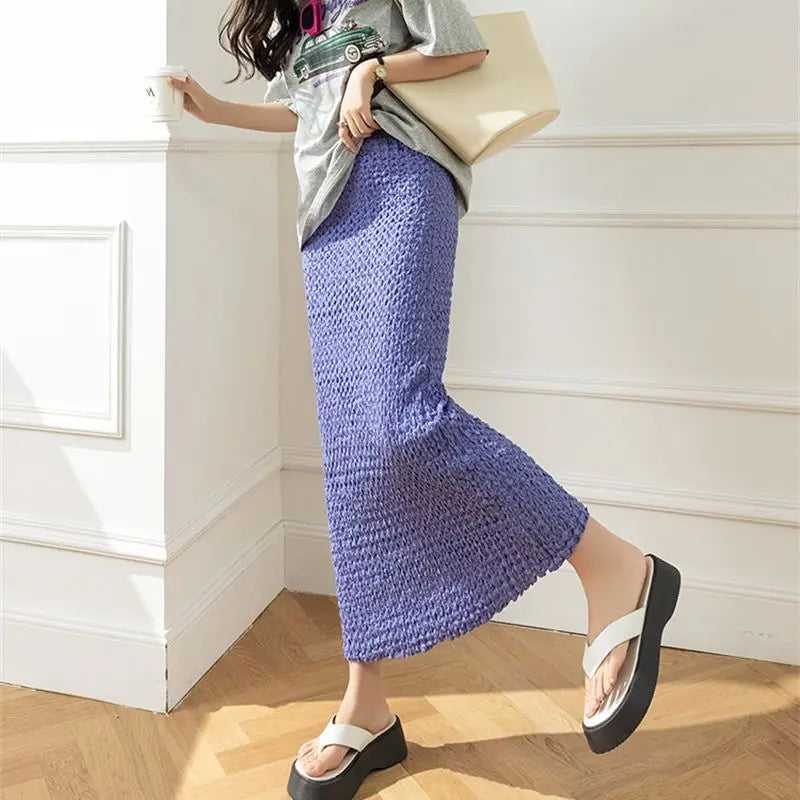 Elegant Slim Pencil Midi Long Skirt for Women - Vintage High Waist Solid Fold Skirt - 2023 Spring Summer Streetwear Fashion (P452) | Perfect for Office, Date Night & Casual Outings