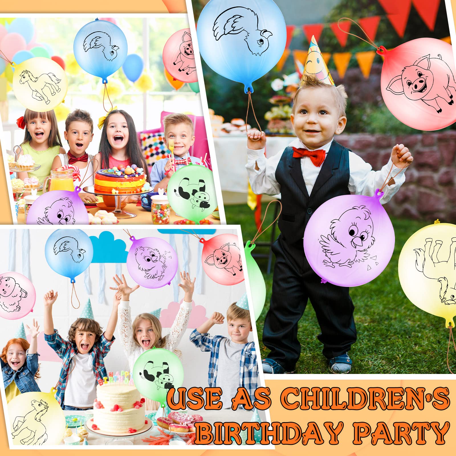 36 Pcs Farm Animal Punch Balloons with Rubber Band Handles - Fun Barnyard Party Favors for Kids Birthday, Animal Themed Decorations - Perfect for Birthday Parties, Carnival Games, and Outdoor Playtime