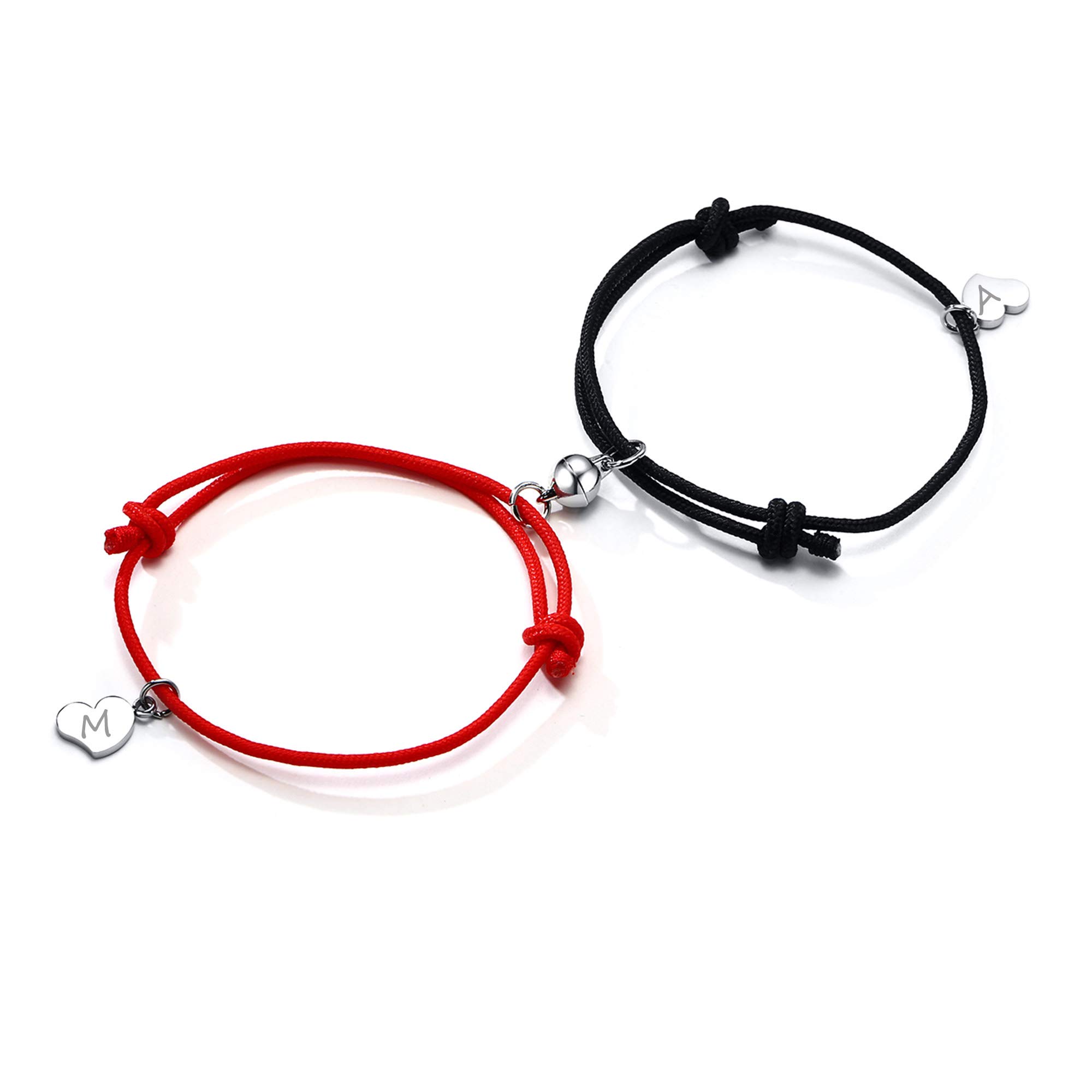 Custom Magnetic Couples Bracelets - Personalized Matching Initials Bracelets for Couples, His & Hers Handmade Rope Braided Anniversary Gift for Boyfriend & Girlfriend | Perfect for Valentine's Day, Anniversaries, and Romantic Date Nights