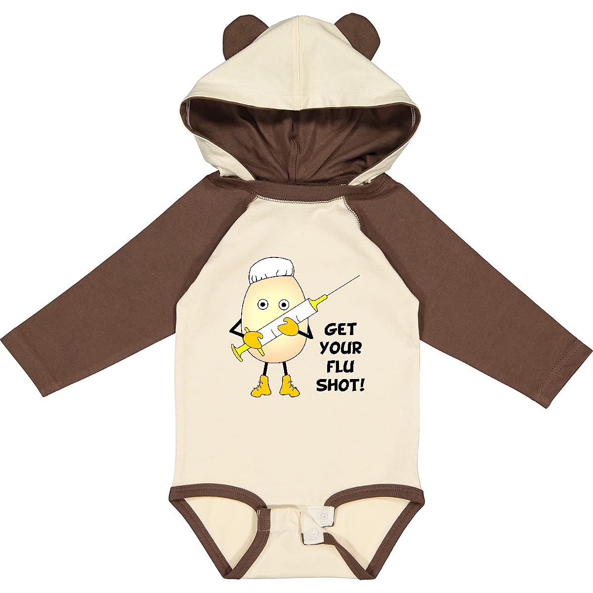 Inktastic Egghead Nurse Flu Shot Long Sleeve Creeper - Funny Medical Baby Bodysuit for Boys & Girls - Perfect for Halloween, Doctor Theme Parties & Nursing Appreciation Gifts